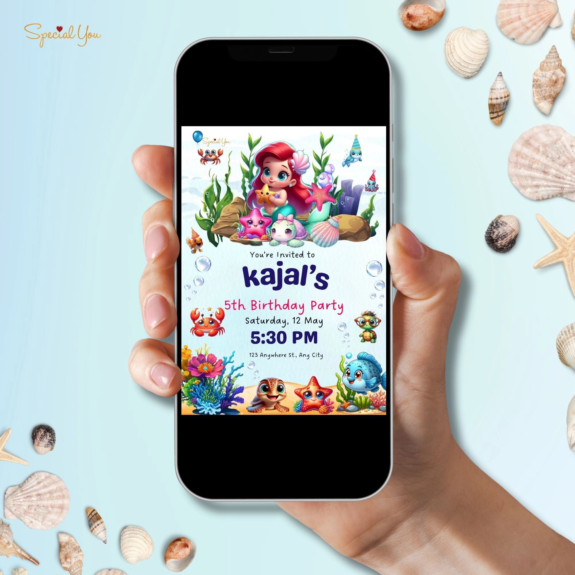 Mermaid Theme Birthday E-Invite