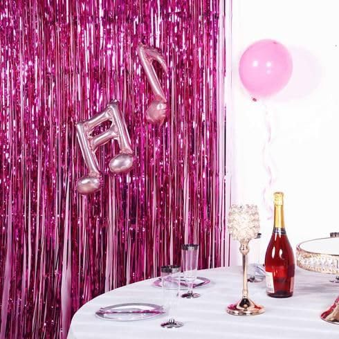 Dark Pink Tinsel Fringe Curtains