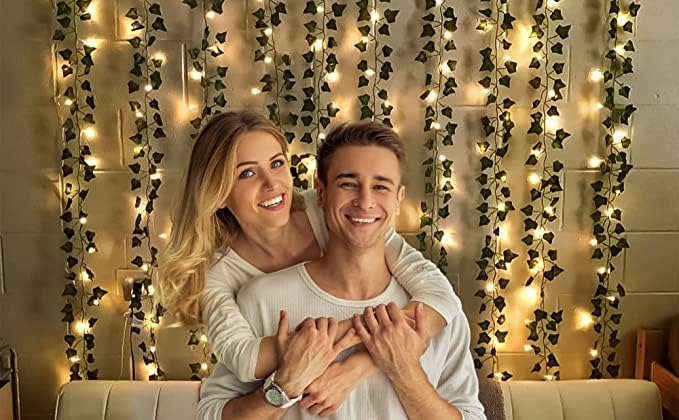 Artificial Green vines and fairy lights for aesthetic room Décor