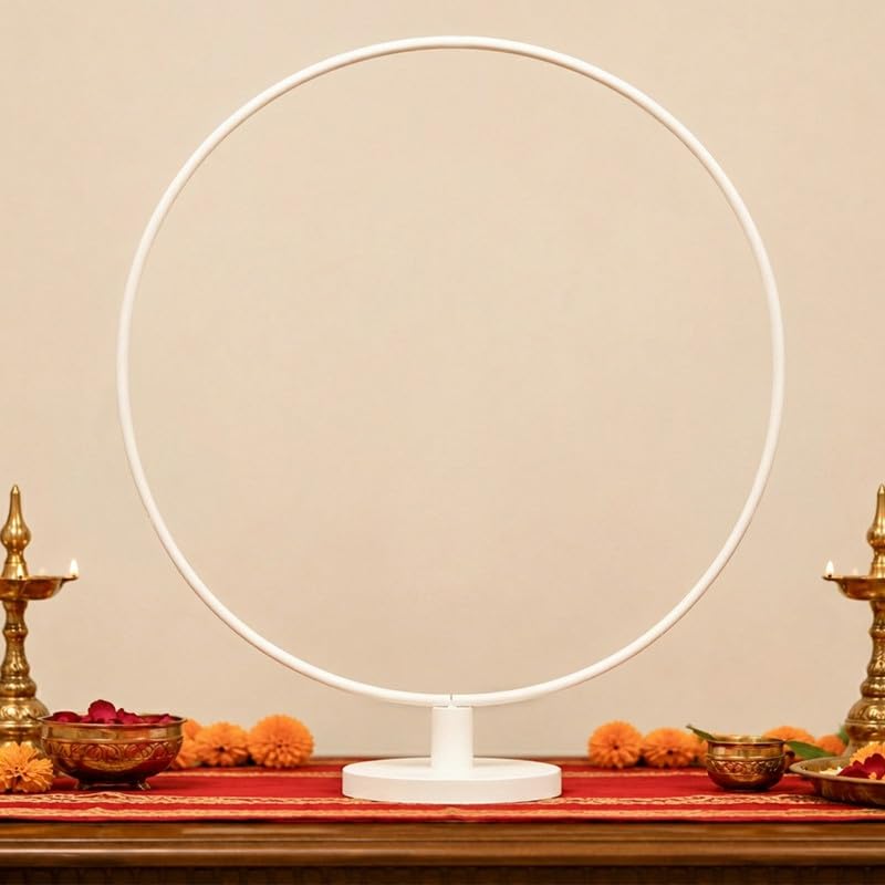 Lotus Harmony Ganpati Stand Set – White Stand with Lotus Hangings (6 Pieces)