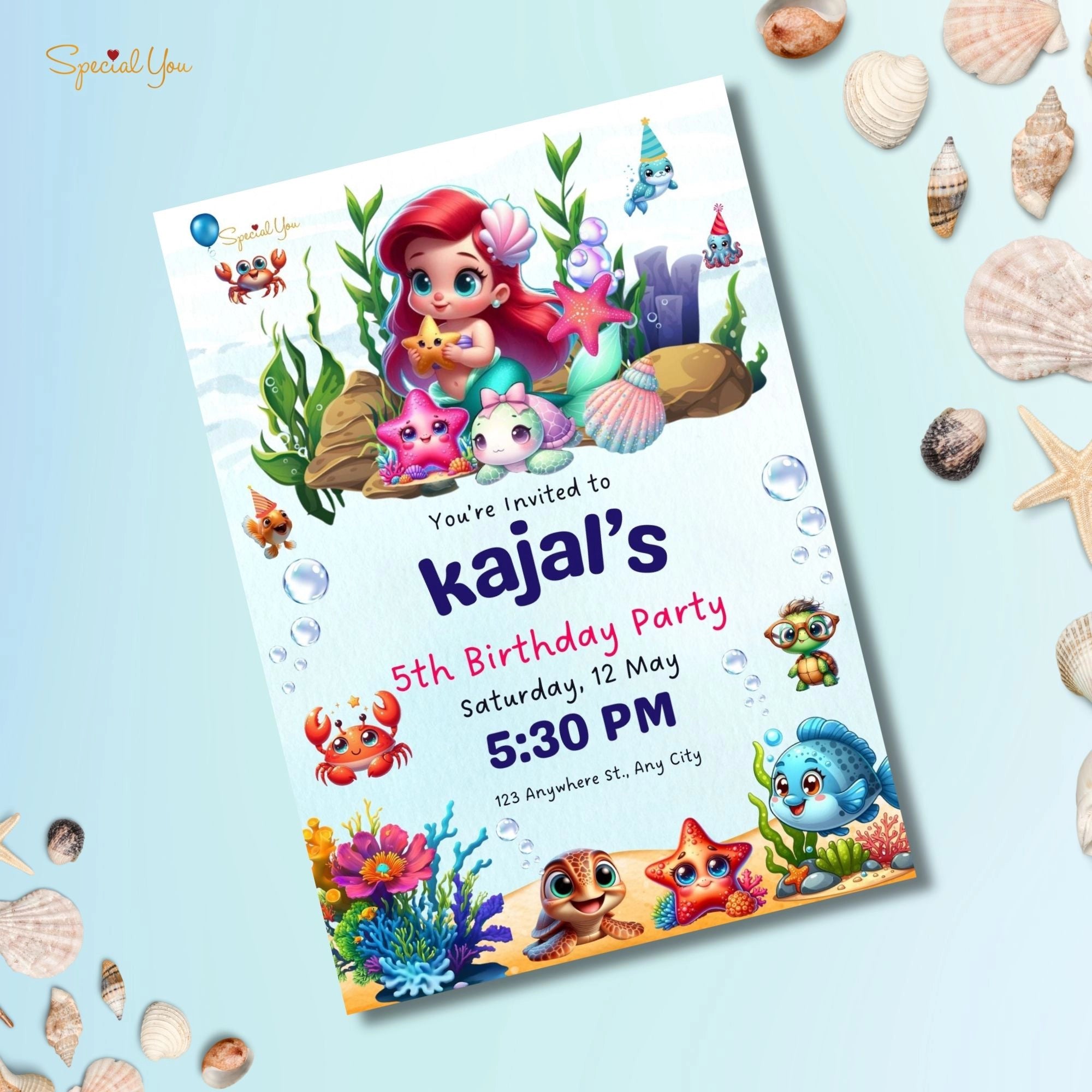 Mermaid Theme Birthday E-Invite