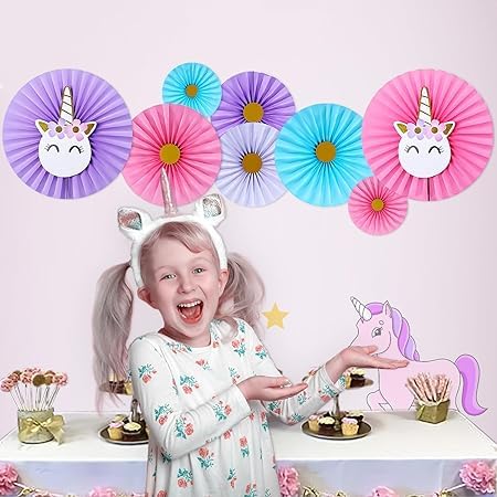 Unicorn Paper Fans wall decoration item pack of 8pcs