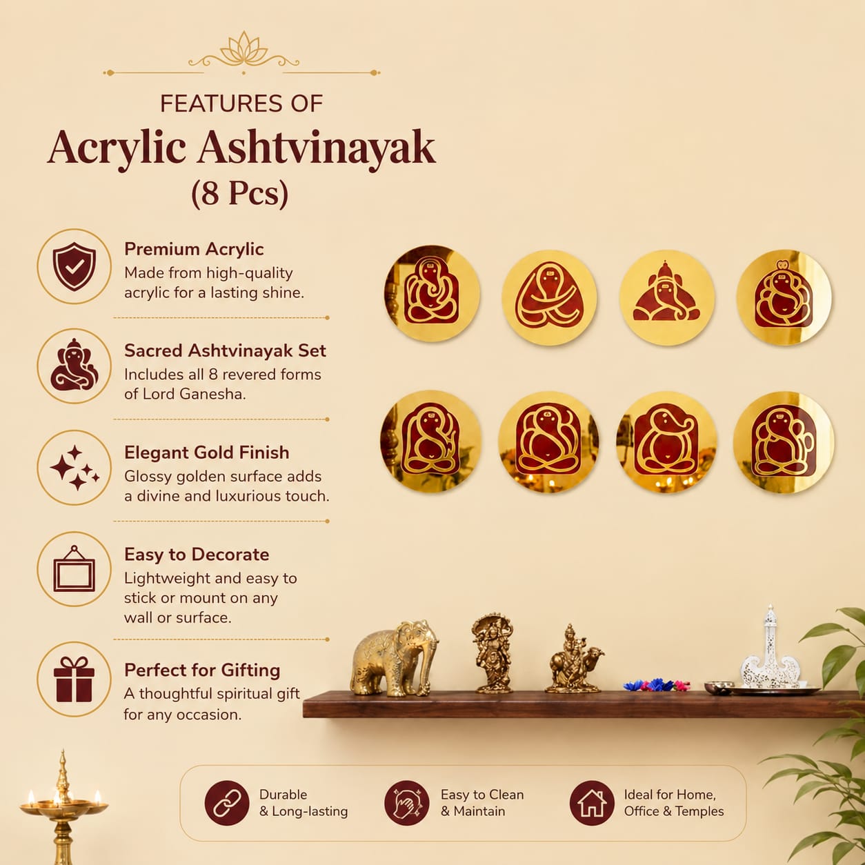 Acrylic Ashtavinayak Wall Decor Set – 8 Pcs