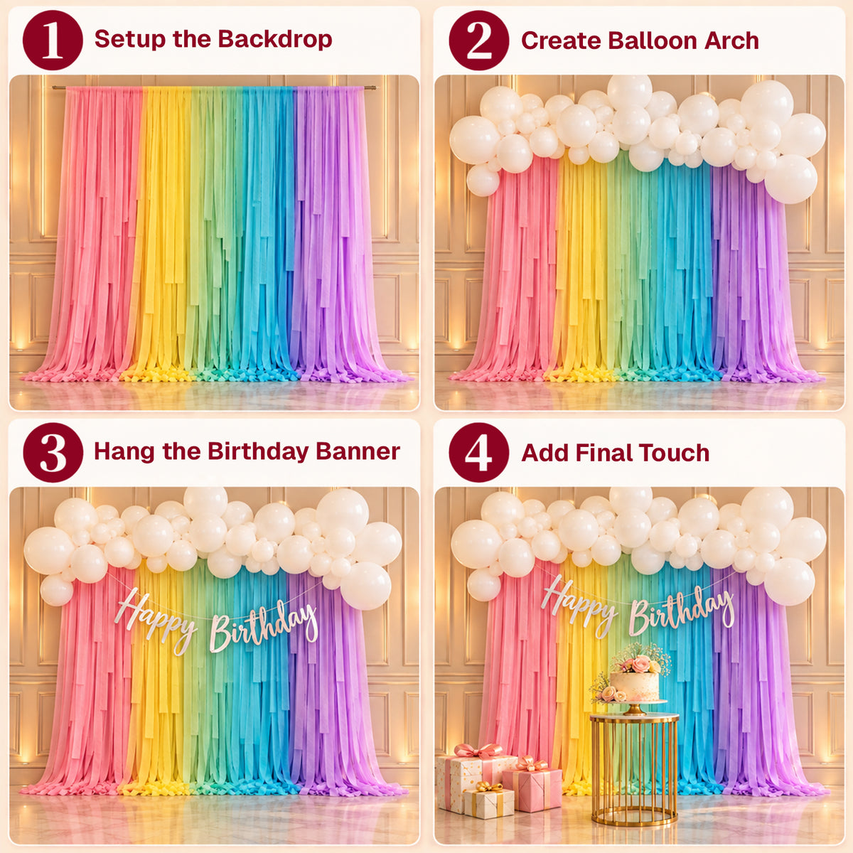 Multicolor Crepe Paper Birthday Decoration DIY Kit
