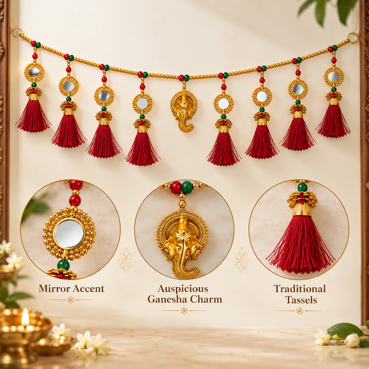 Red Mirror Toran for Diwali Decoration for Home