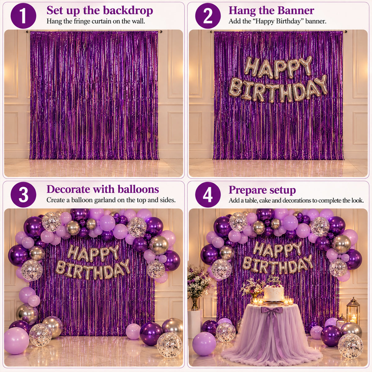 Purple & Silver Theme Birthday Decoration DIY Kit