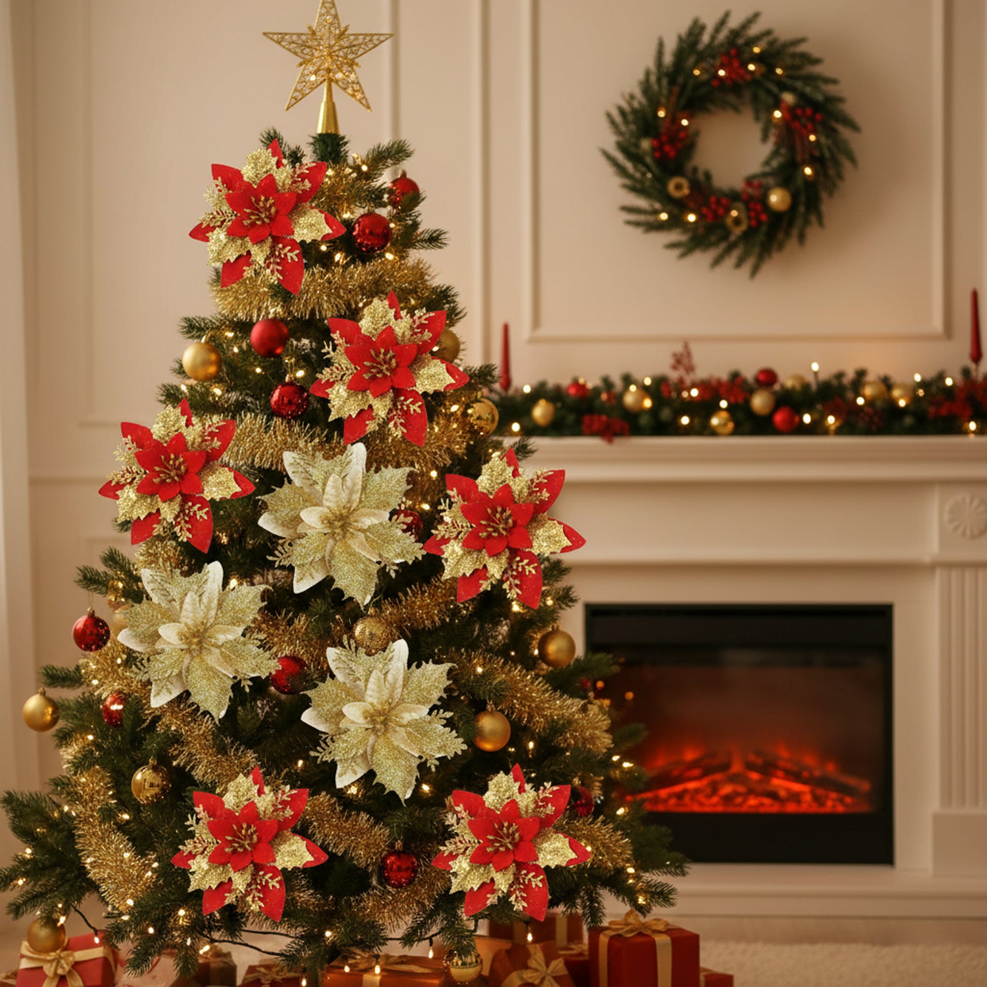 Glitter Poinsettia Flowers Set