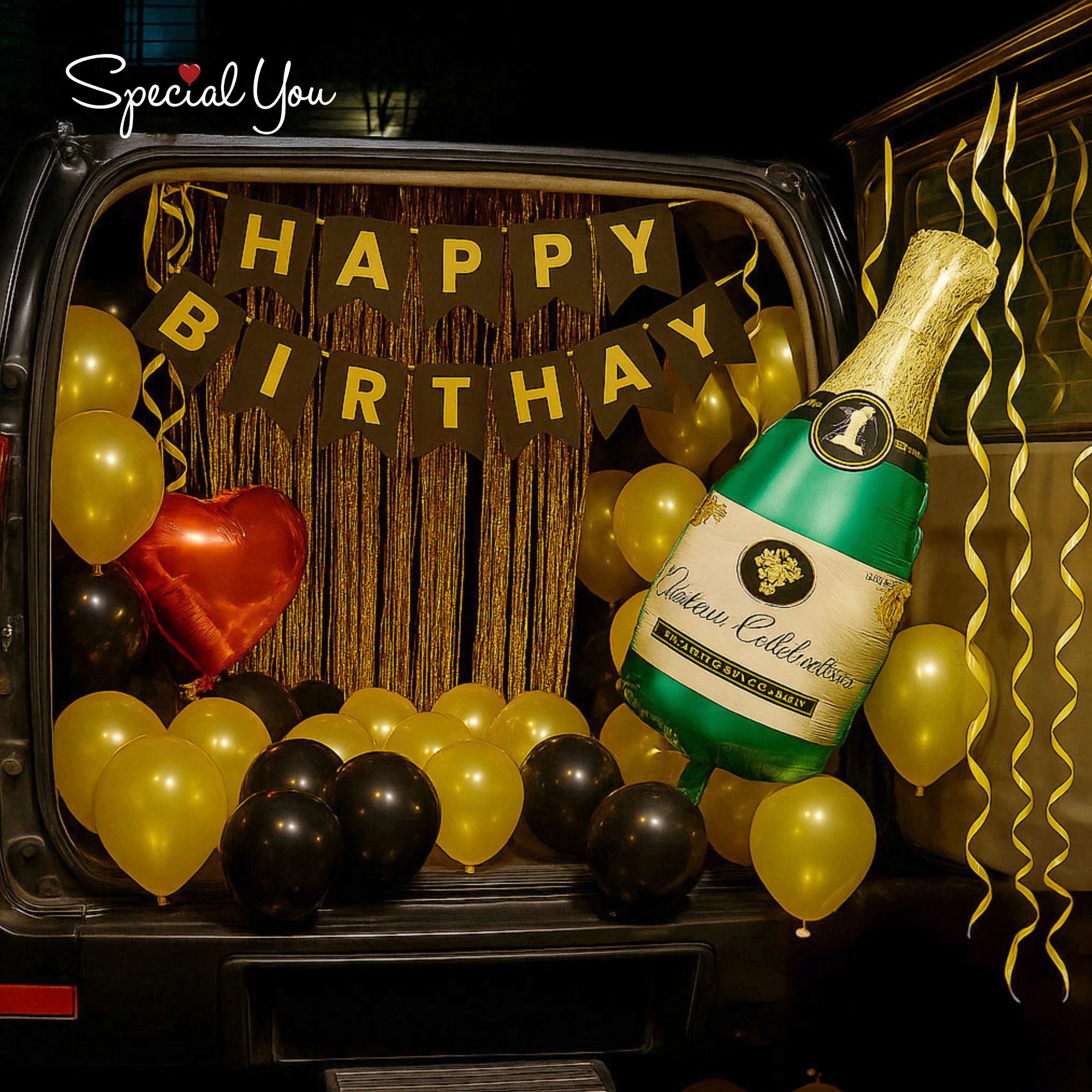 Black & Gold Car Boot Birthday Decor