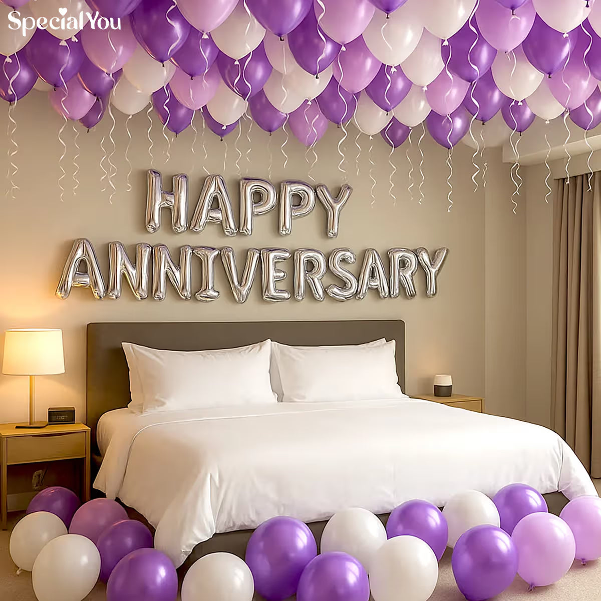 Purple & White Anniversary Decor