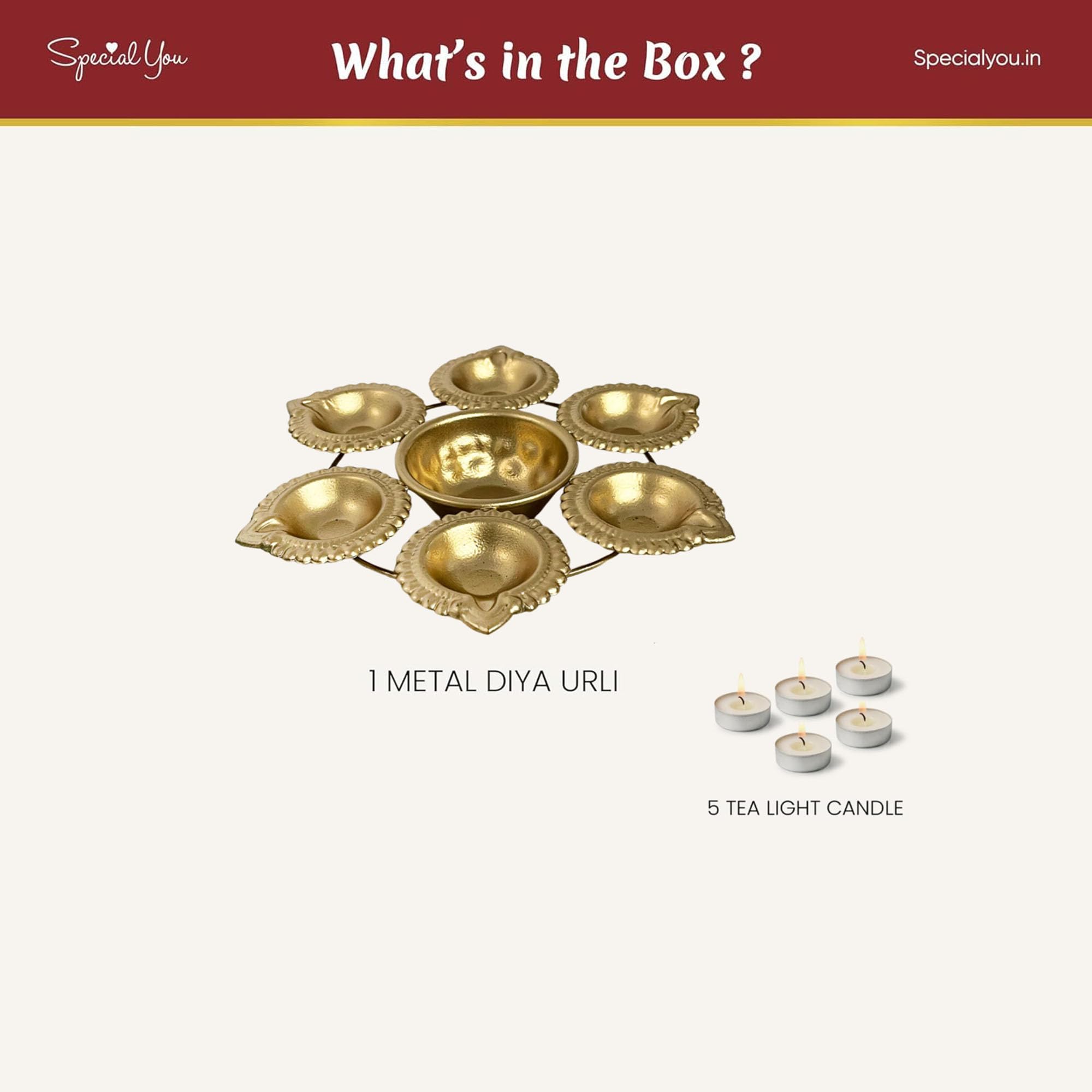 Urli Diya with Tea Light Candles for Diwali Decoration - 7 Inches