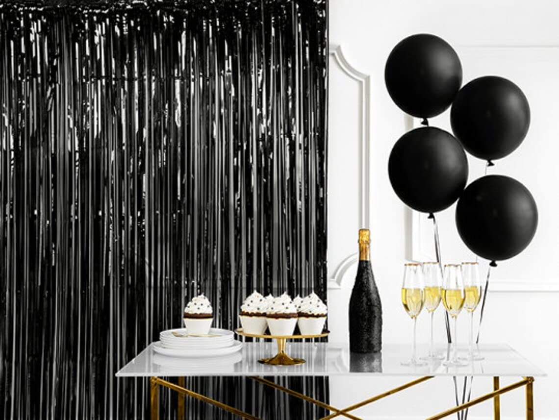 Black metallic fringe curtain (pack of 3) for party backdrop
