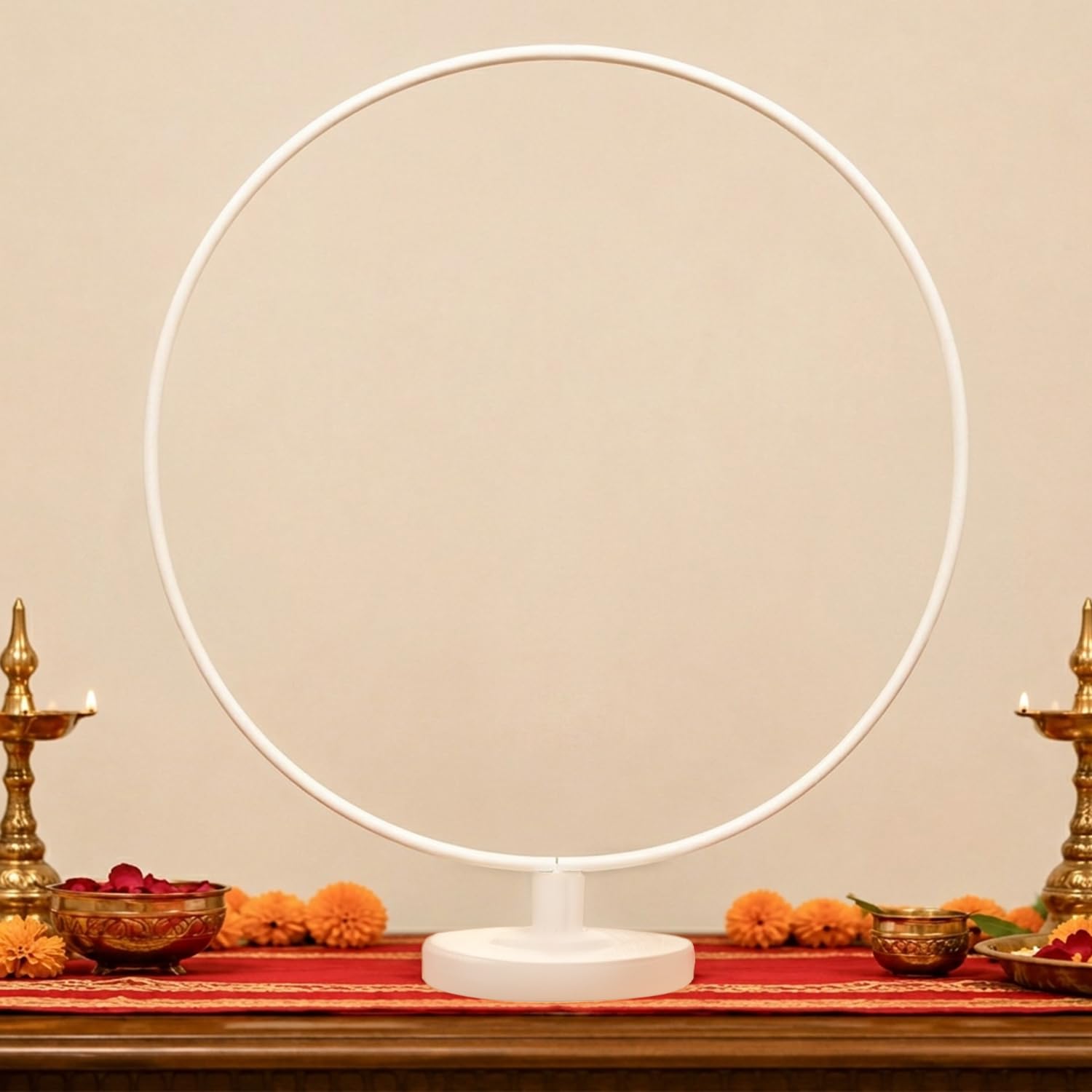 White Round Ganpati Backdrop Stand – Elegant Pooja & Home Décor