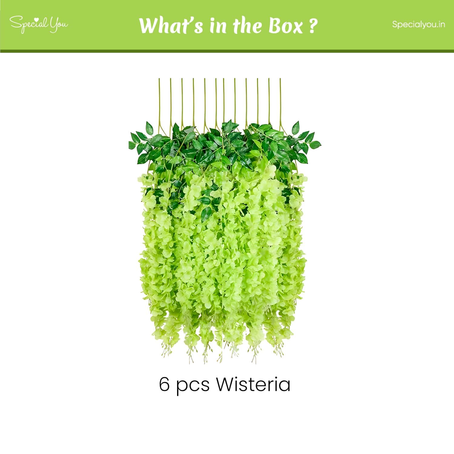 Artificial Green Wisteria Flowers Pack of 6