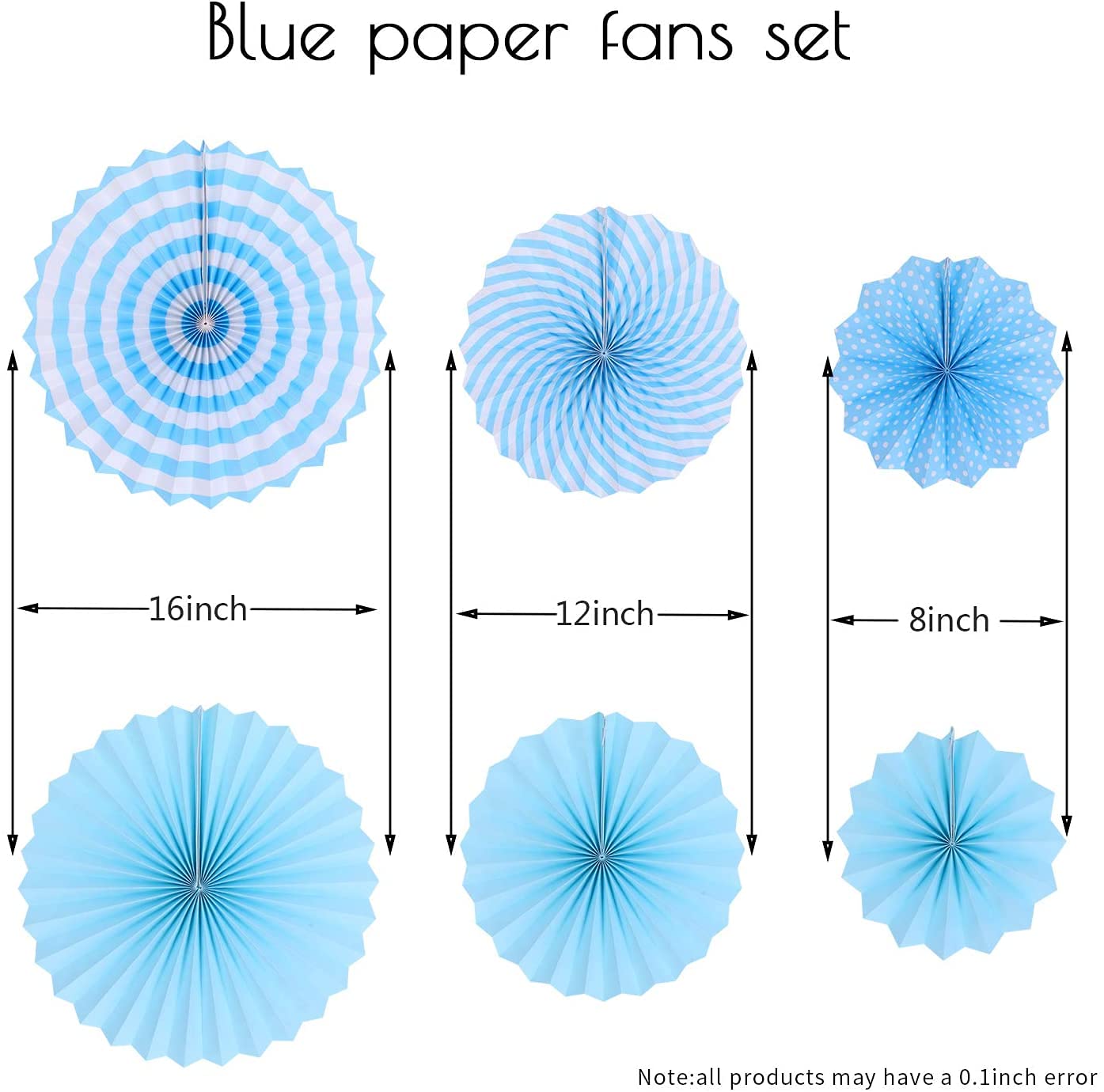 Blue Paper Fans hanging for wall Backdrop-6pcs
