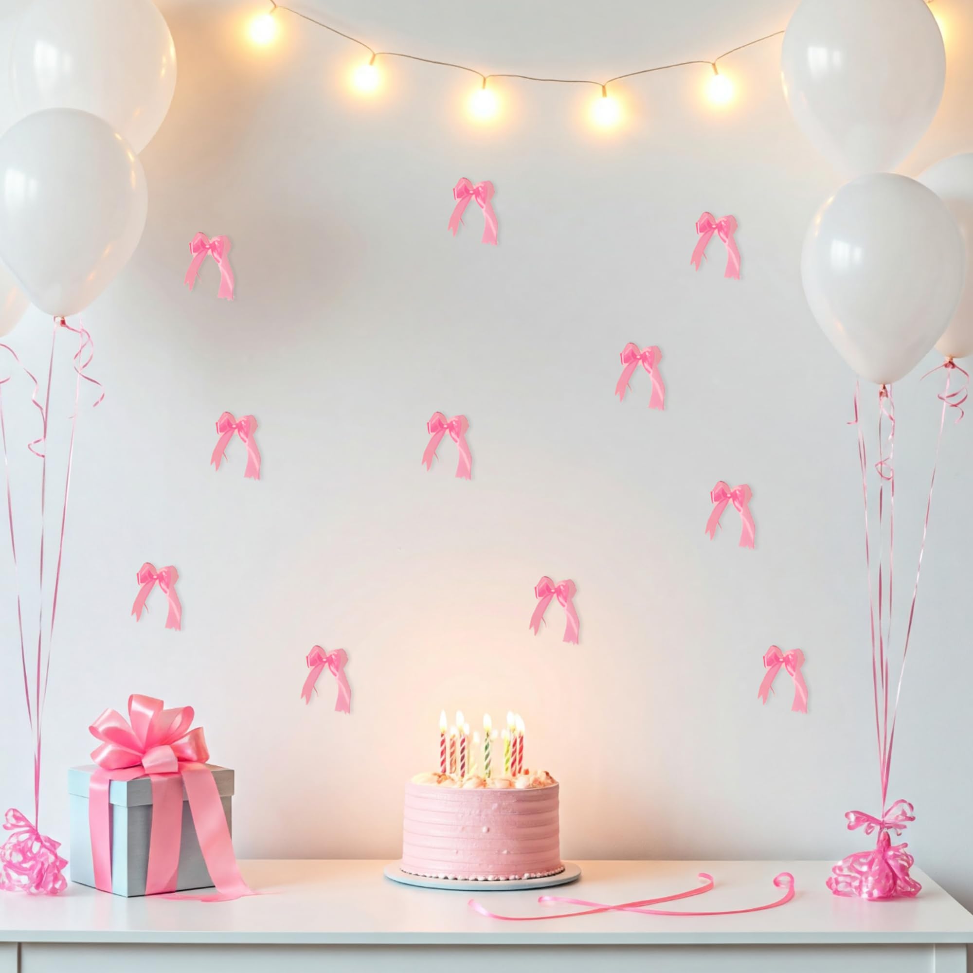 White balloons with Pink bow decor Kit