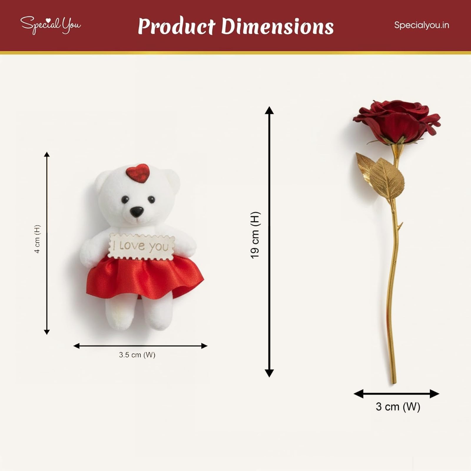 Metal Red Rose & White Teddy for Valentine Gift