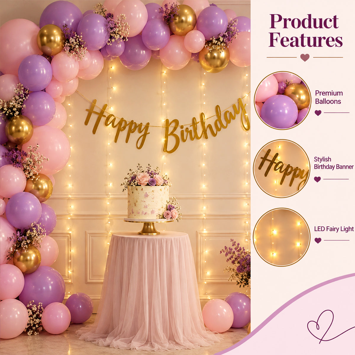 Pink & Purple Pastel Birthday Decoration DIY Kit
