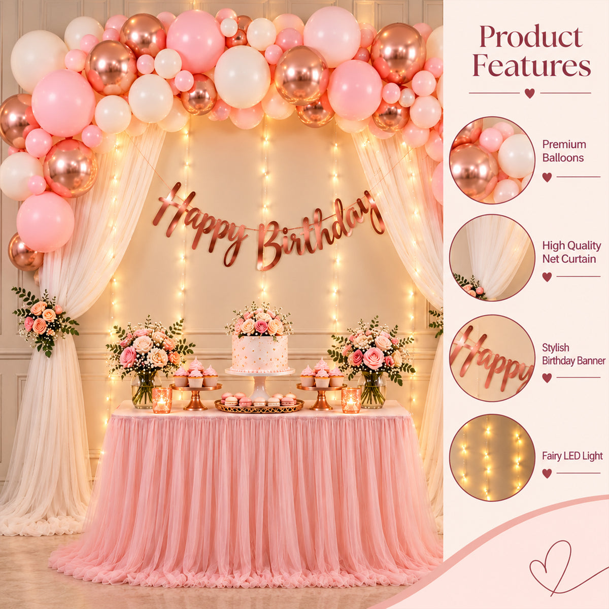 Rose Gold Pink Theme Birthday Decoration DIY Kit