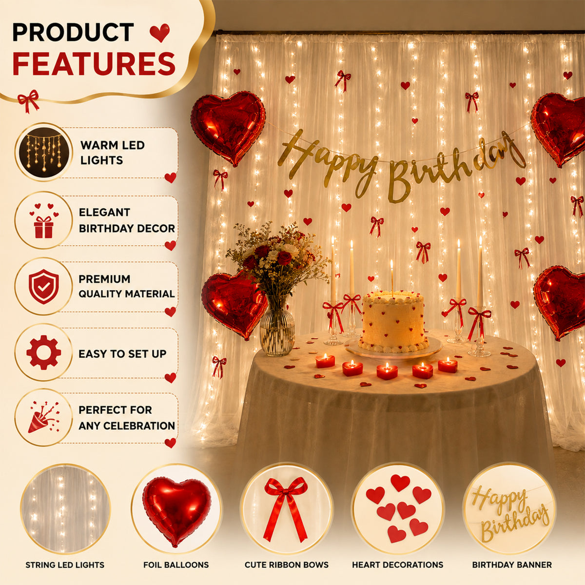 Red Heart Birthday Decoration DIY Kit