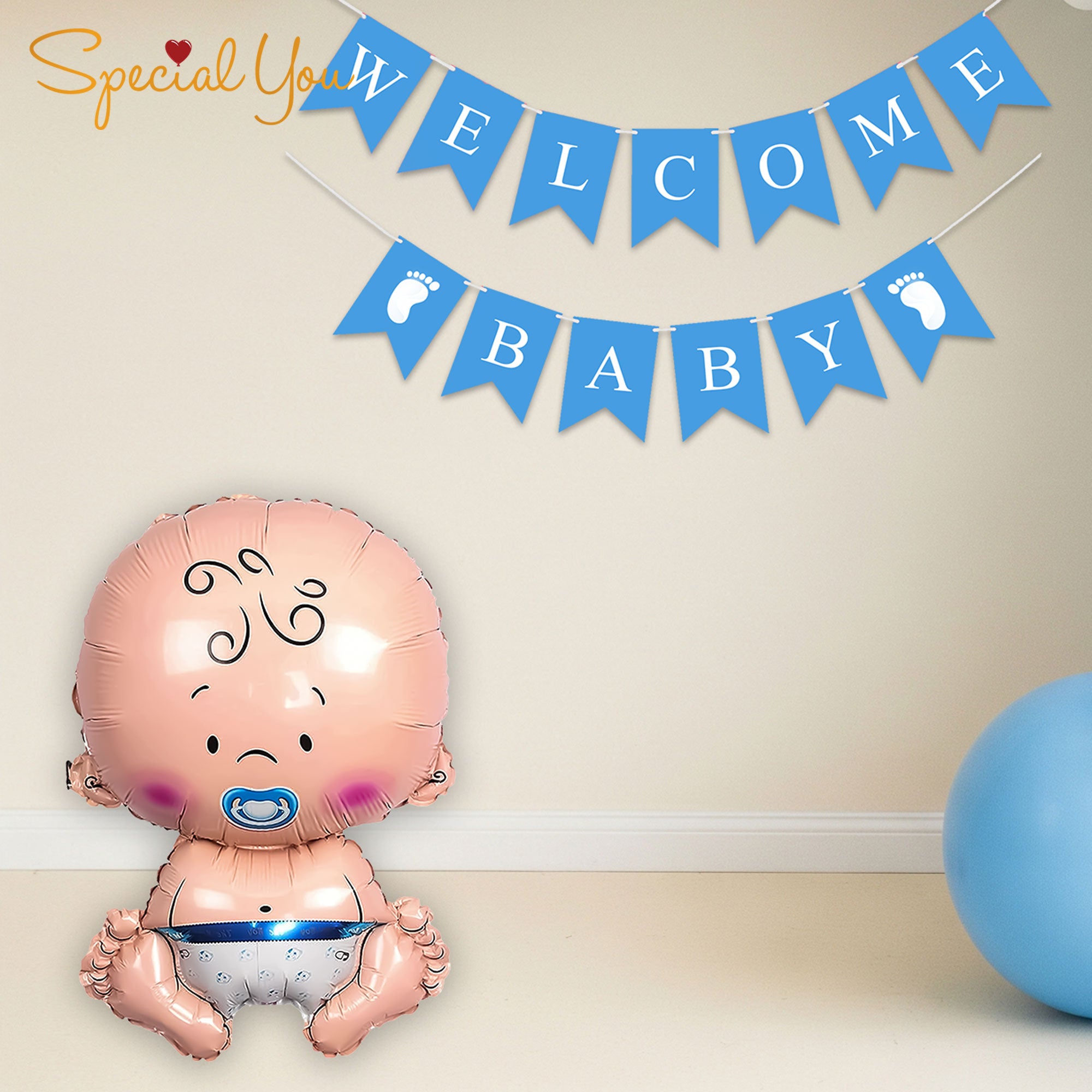 Blue and Gold Welcome Baby Decor