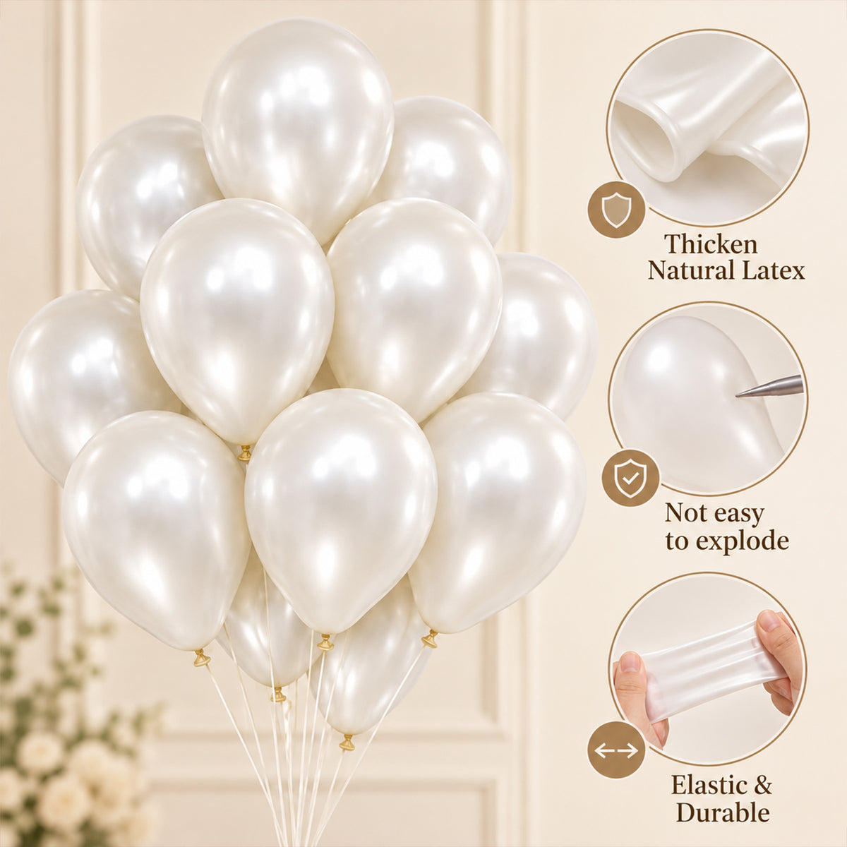50 Metallic White Balloons Kit