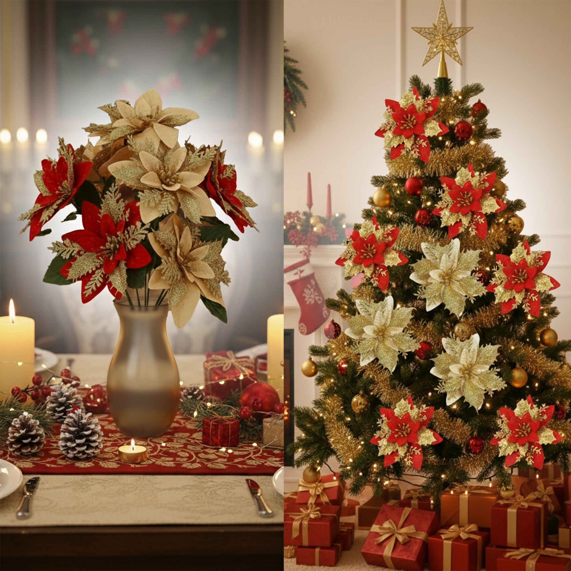 Glitter Poinsettia Flowers Set