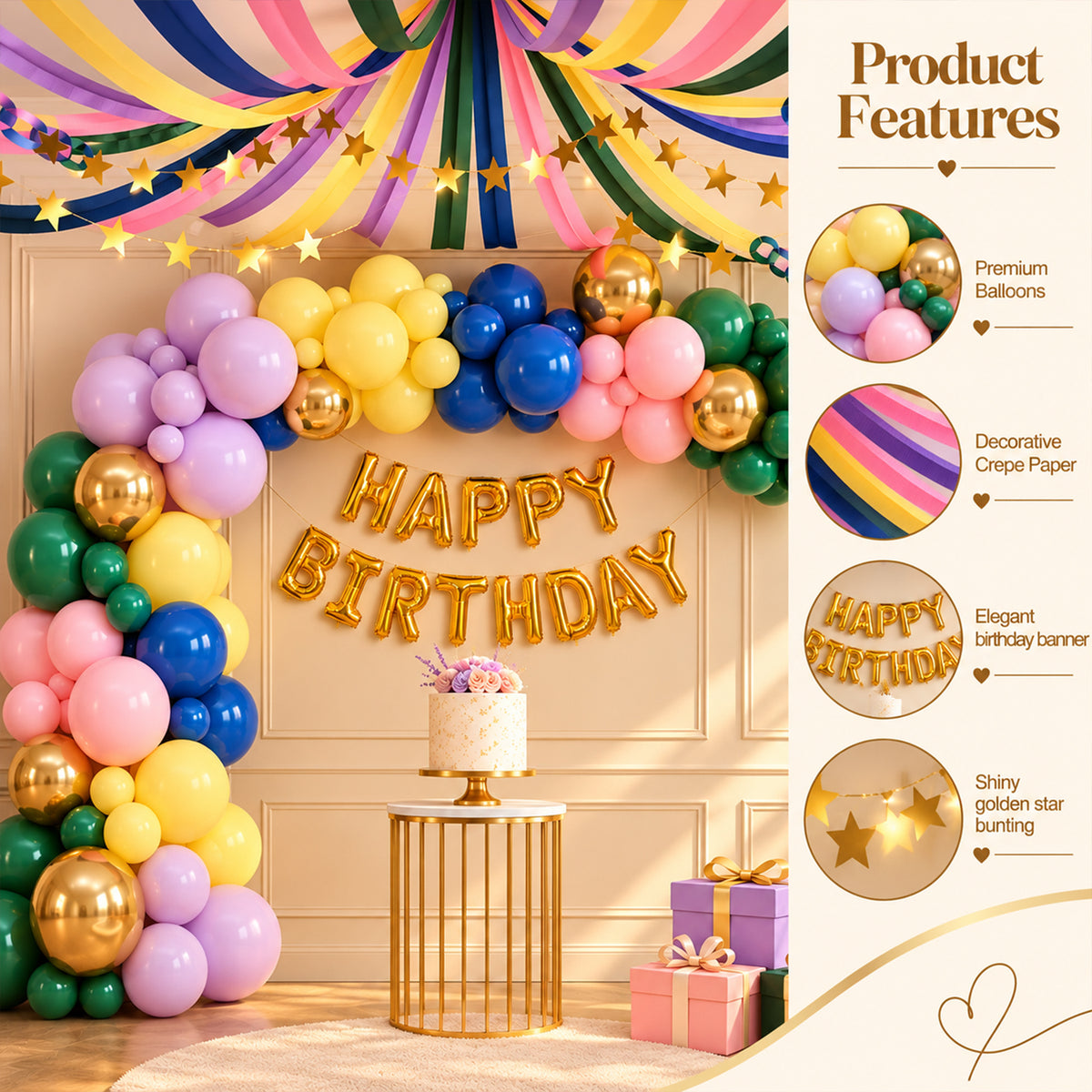 Multicolor Crepe Paper Birthday Decoration DIY Kit with Star Bunting