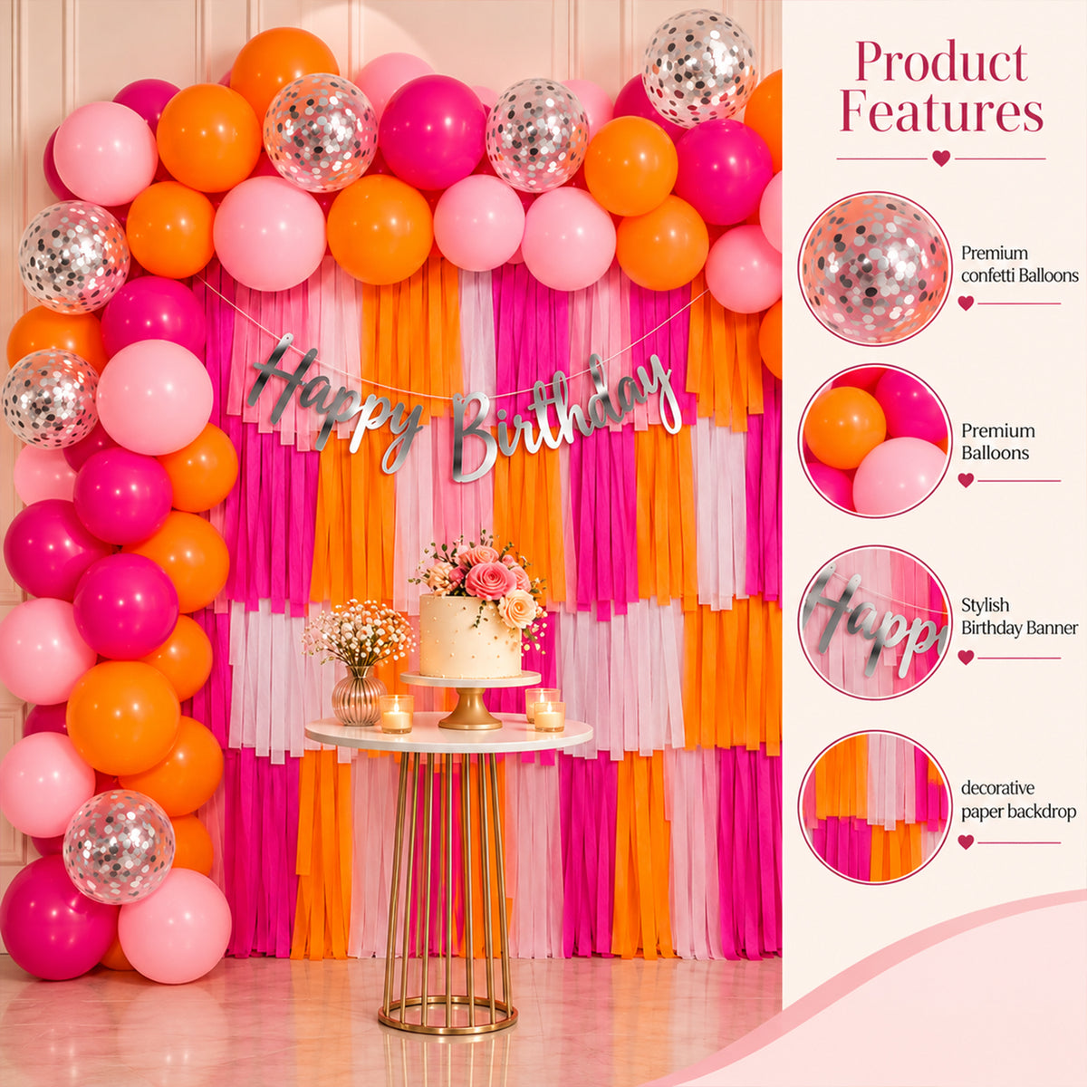 Pink & Orange Crepe Paper Birthday Decoration DIY Kit