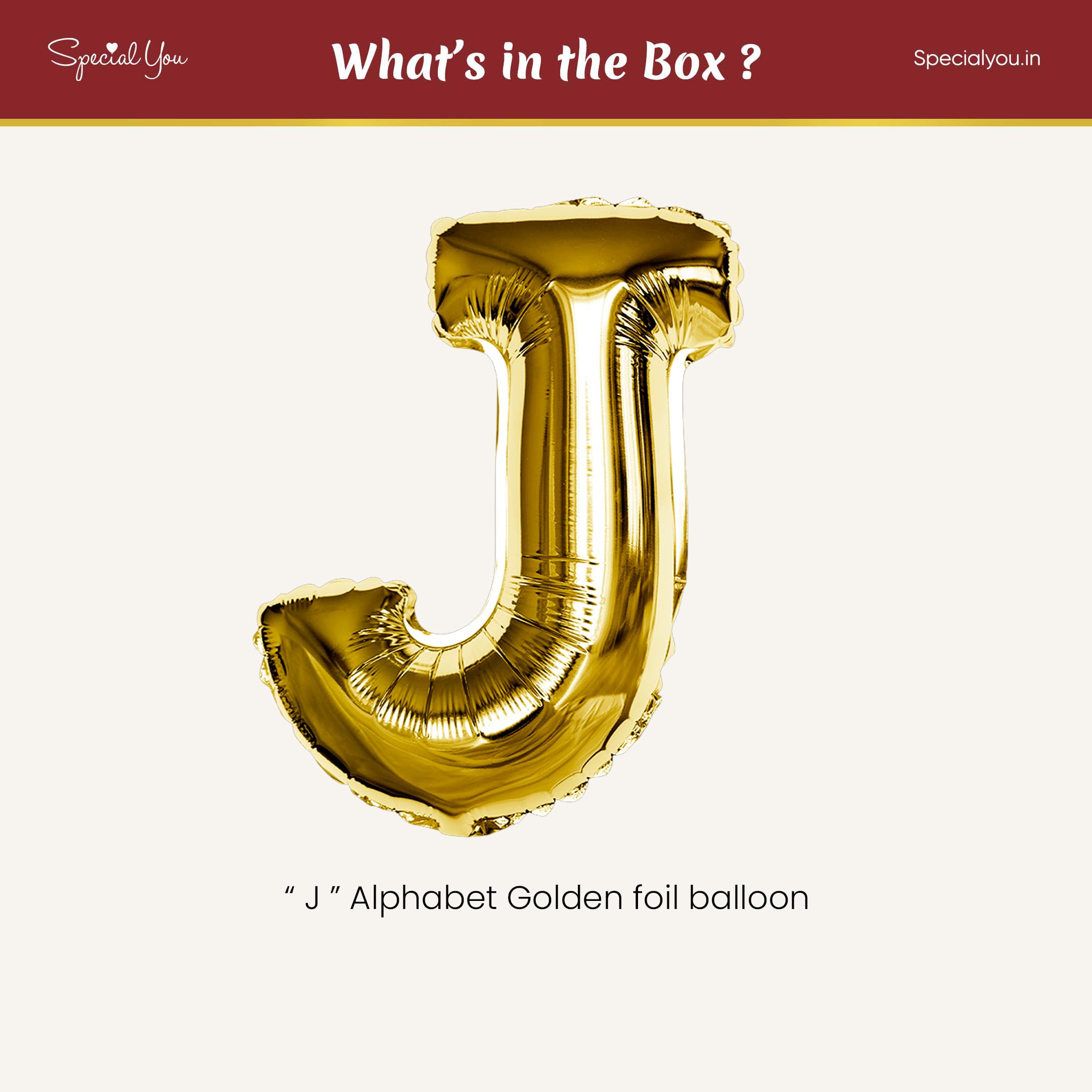 Gold J Letter Foil Balloon