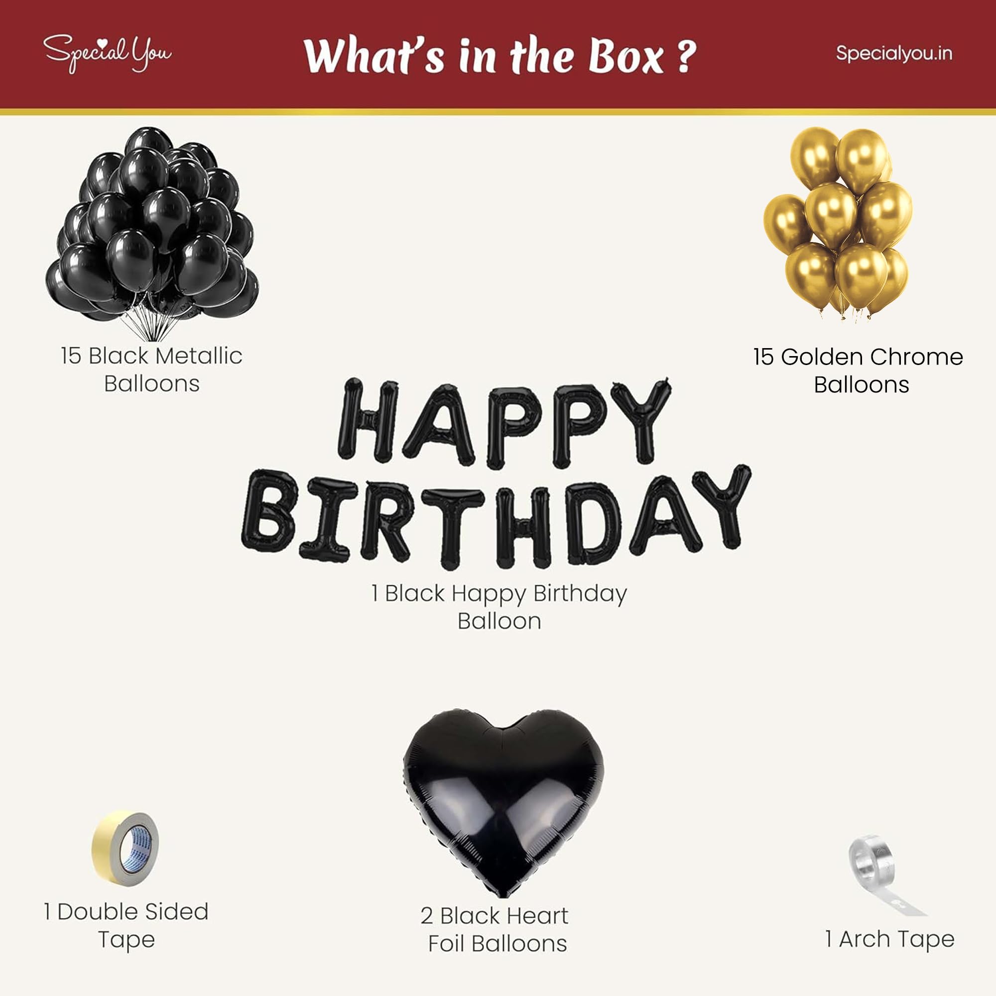 Black & golden metallic DIY birthday decor Kit