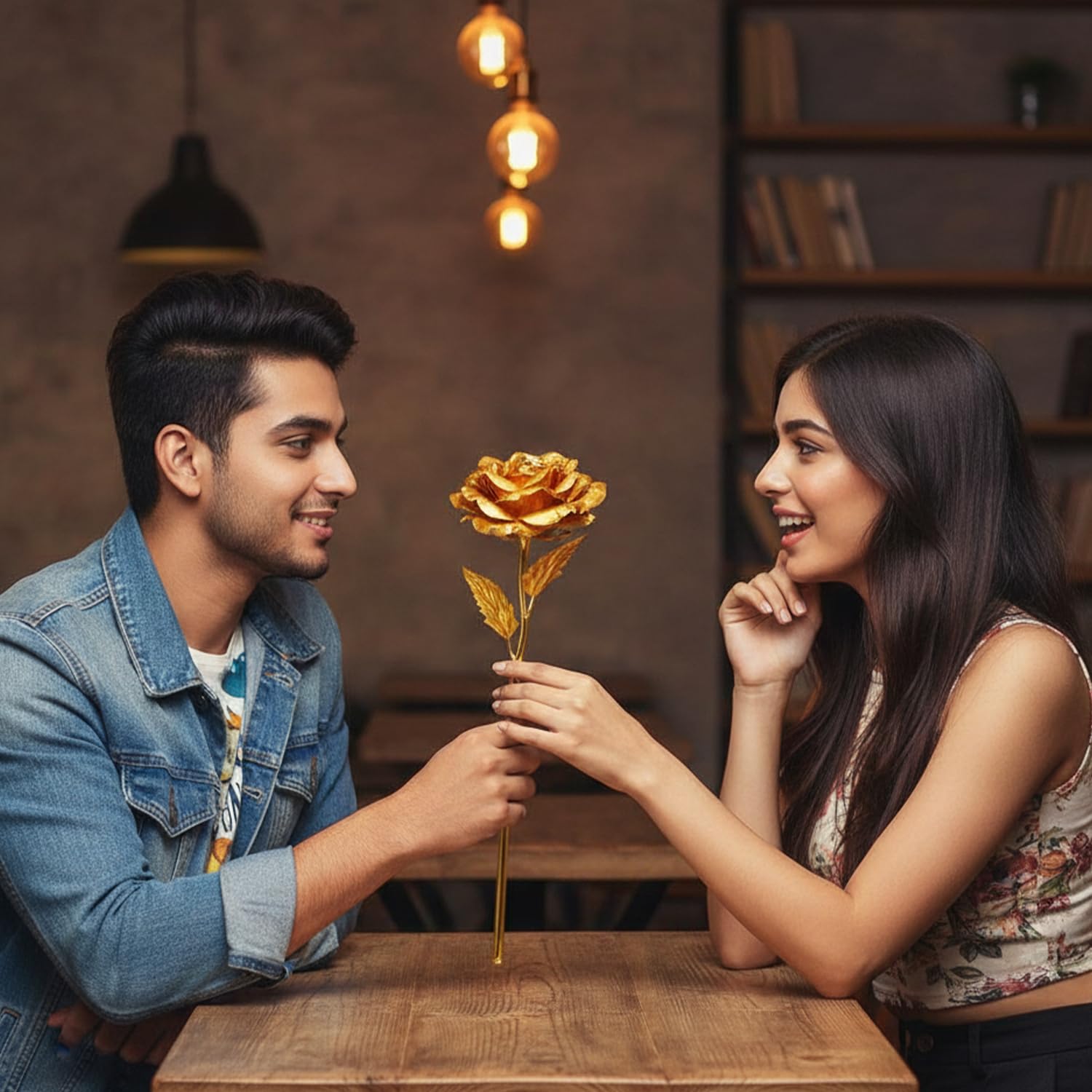 Golden Metal Rose for Valentine Gift