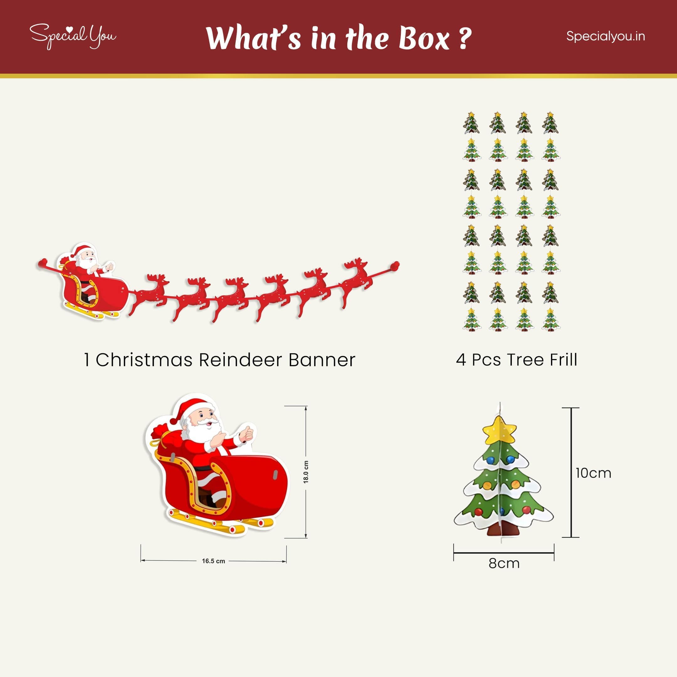 Mini Tree Frill and Reindeer Paper Banner - 5 Pcs