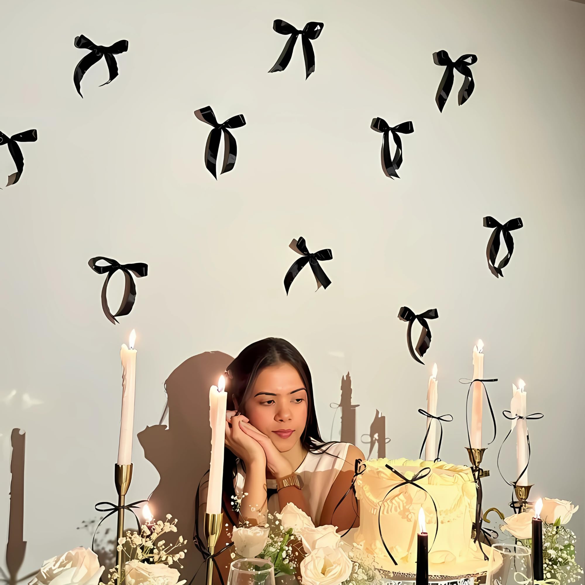 Black bow birthday theme decoration