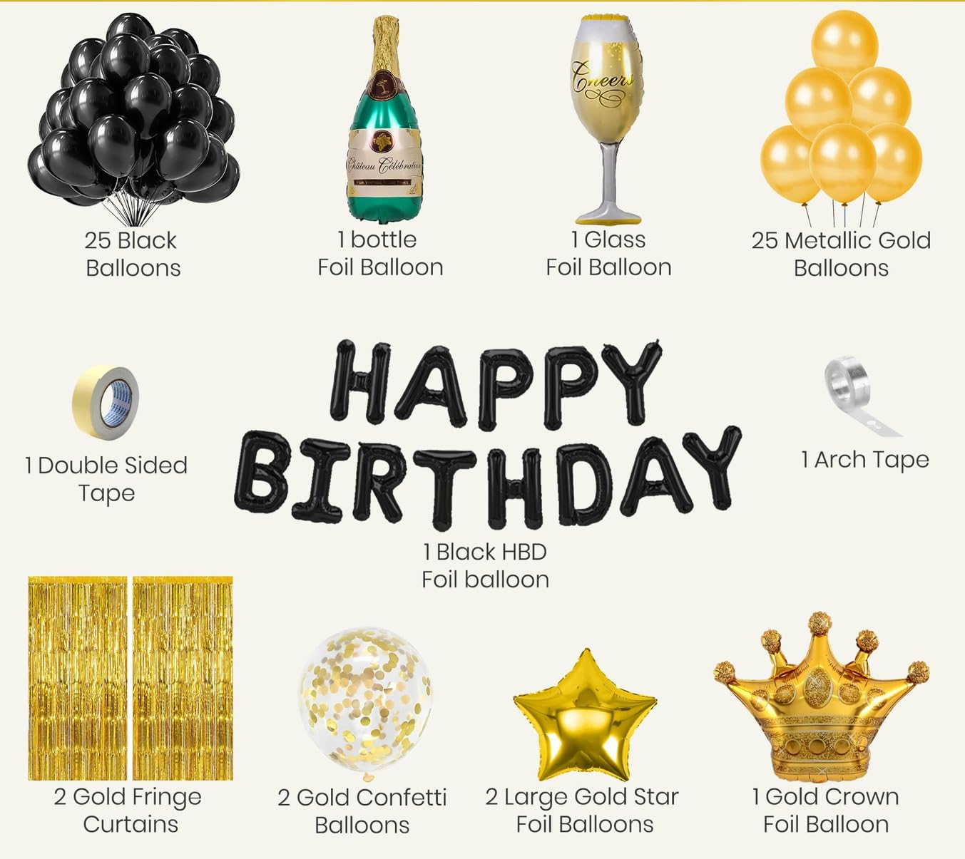 Black and Golden Balloon set With Crown foil balloon