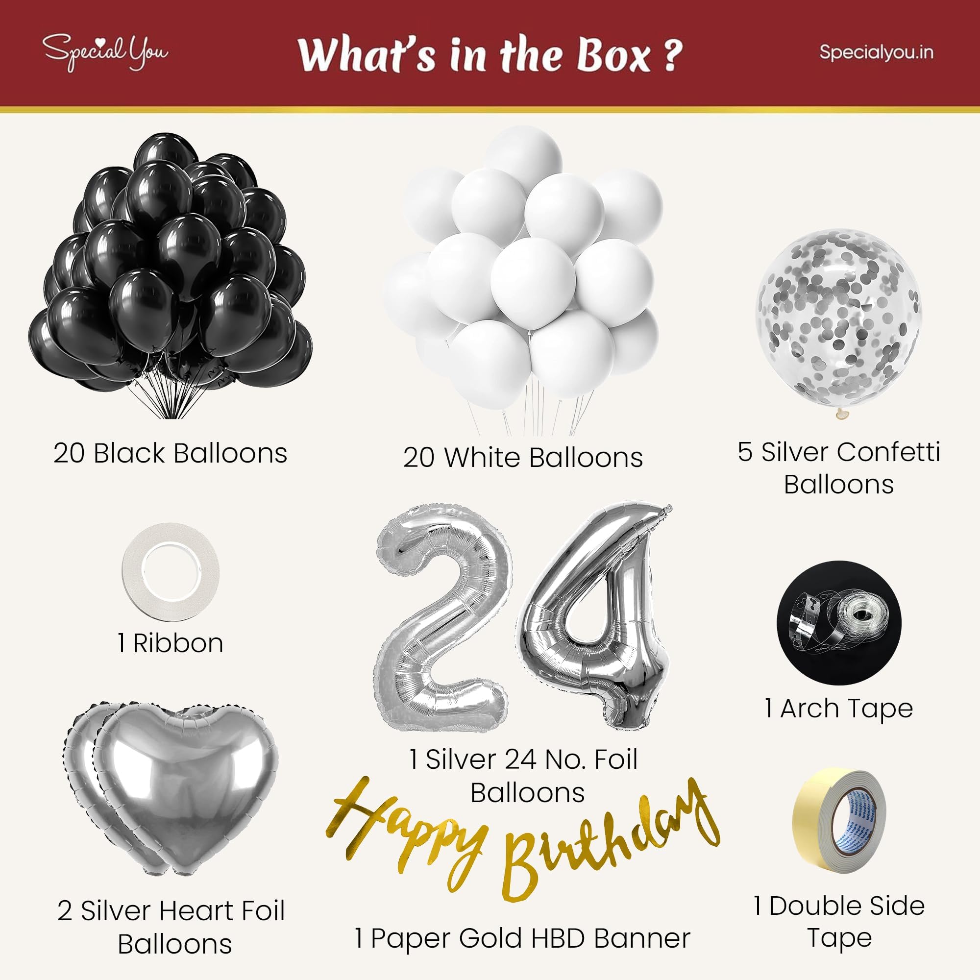 24th Birthday Decor – Black & White Balloons