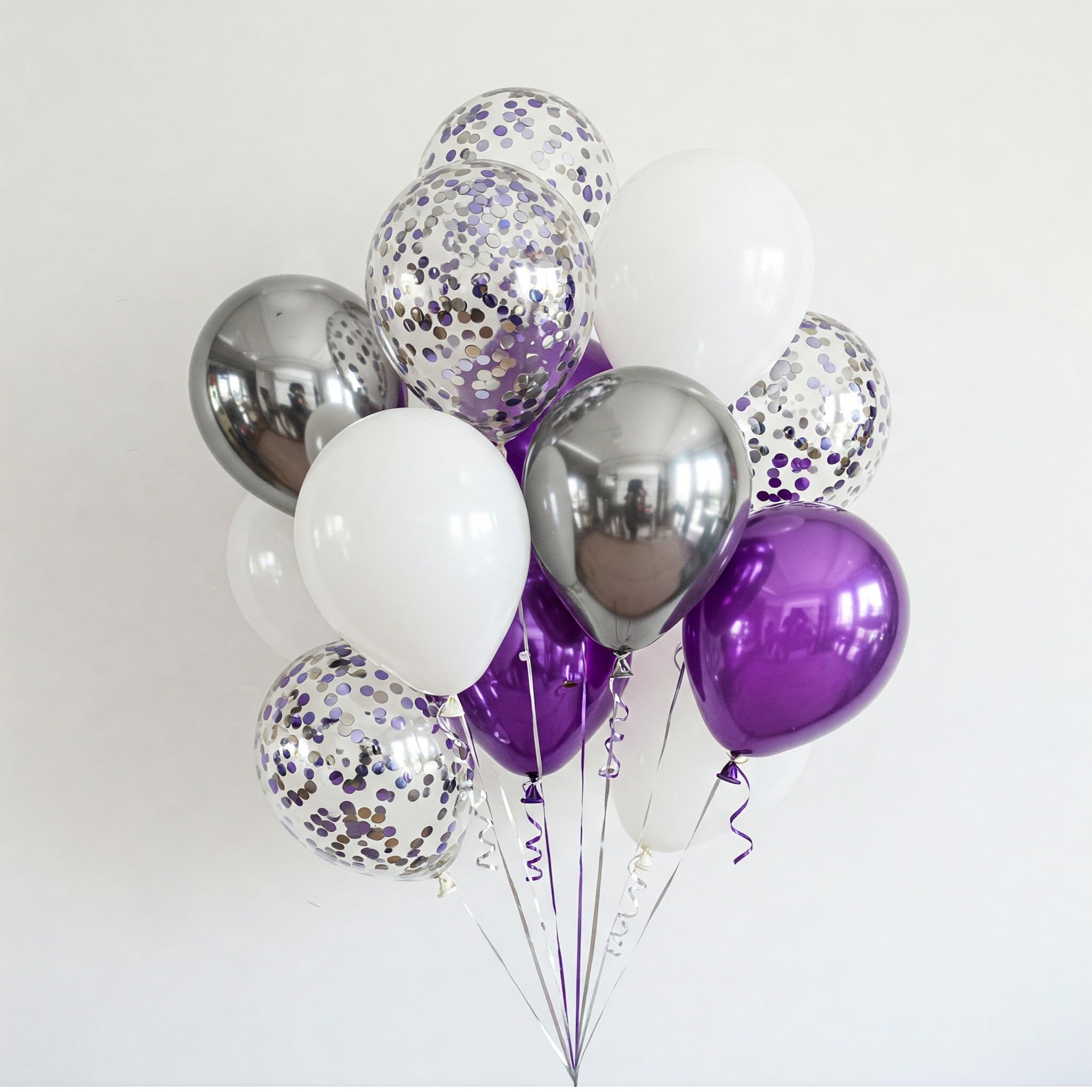 Purple, Silver chrome & White Balloons for Decoration