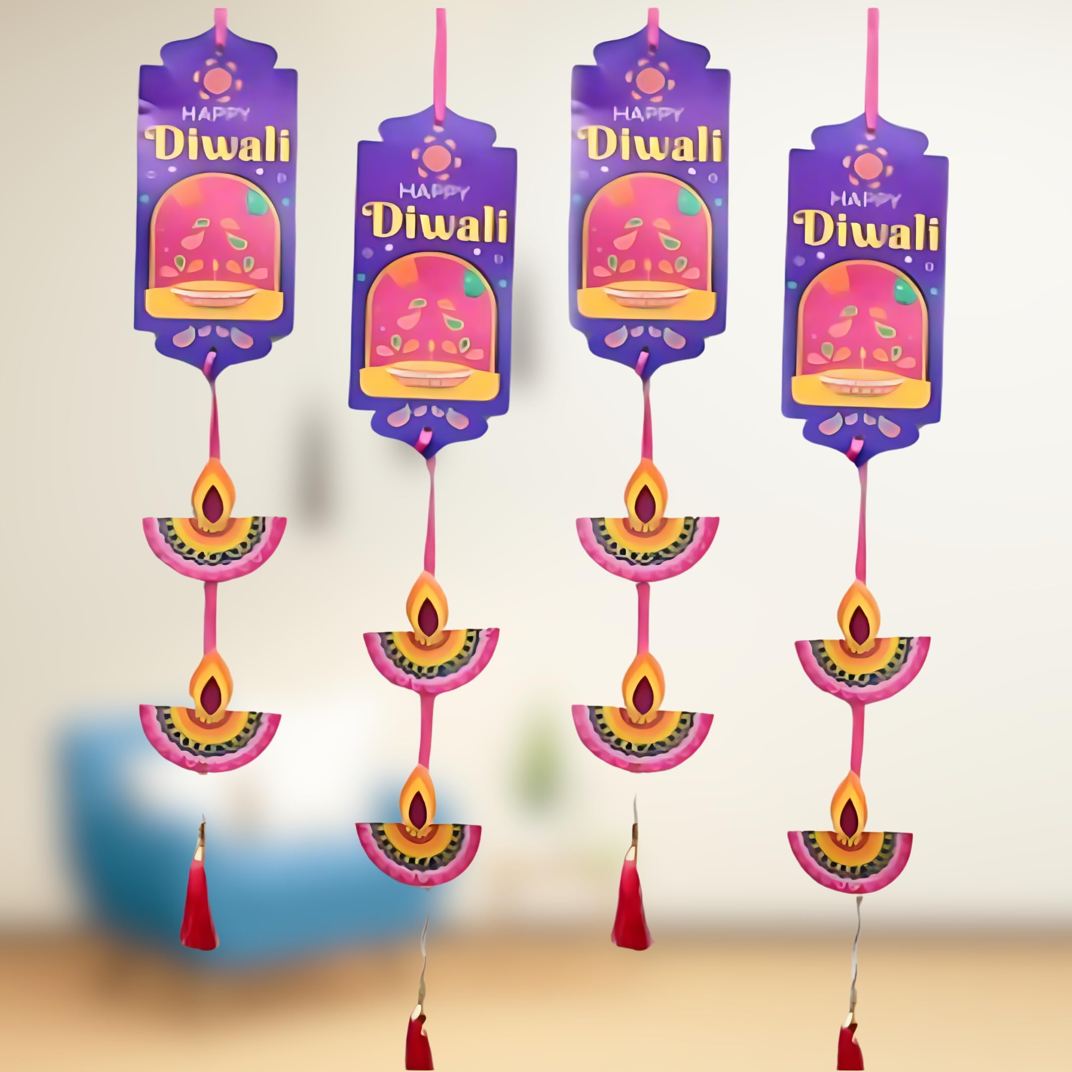 Paper Frill Wall Hanging for Diwali Decor - Pack of 12