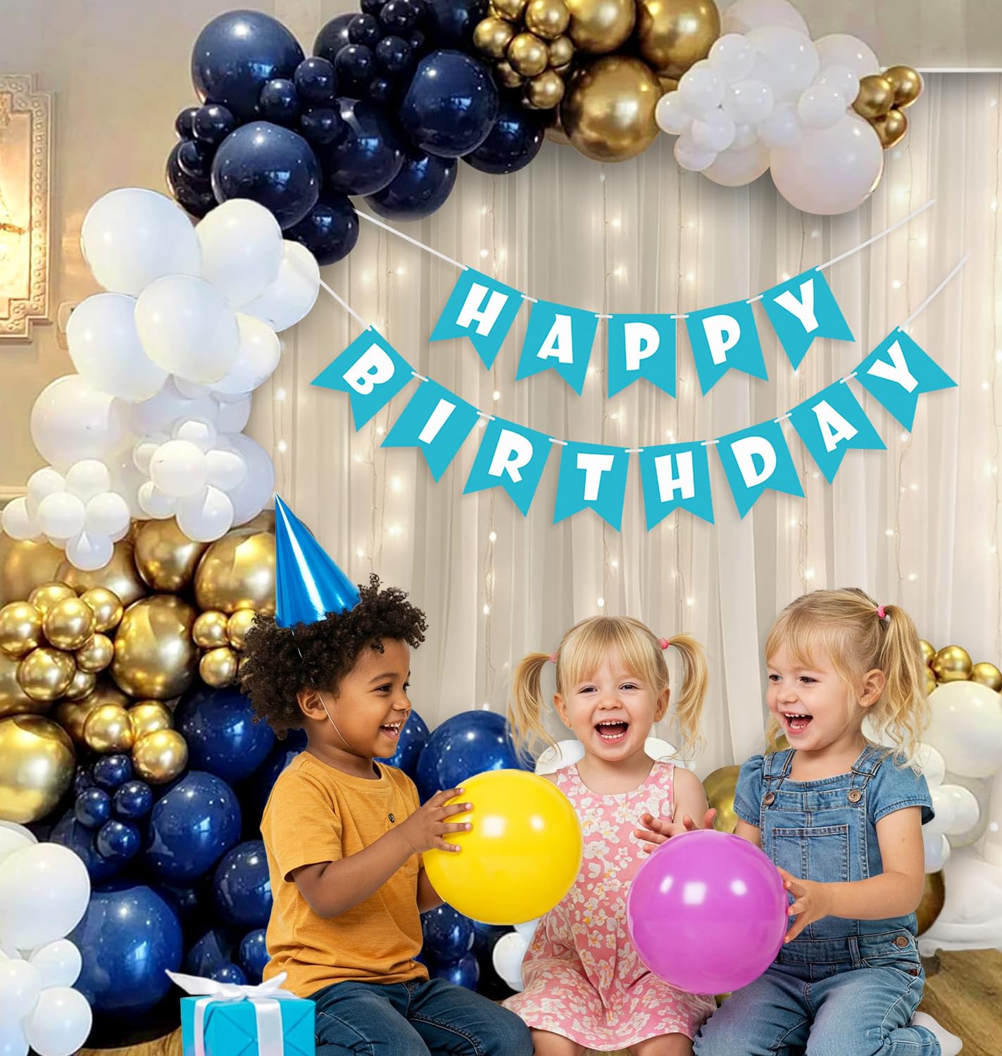 Navy Blue & White Balloons- 45 pcs