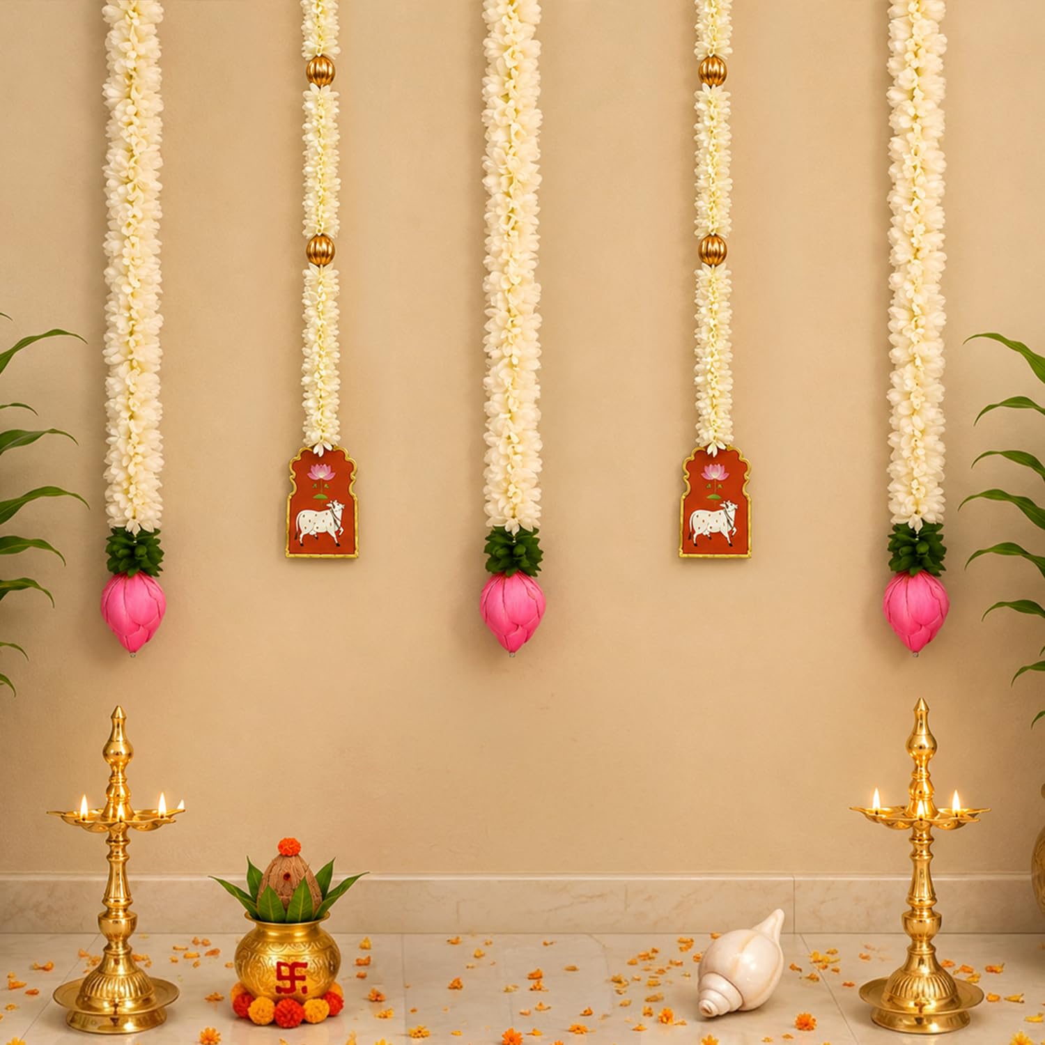 Divine Lotus & Cow Hanging Set for Ganpati Décor