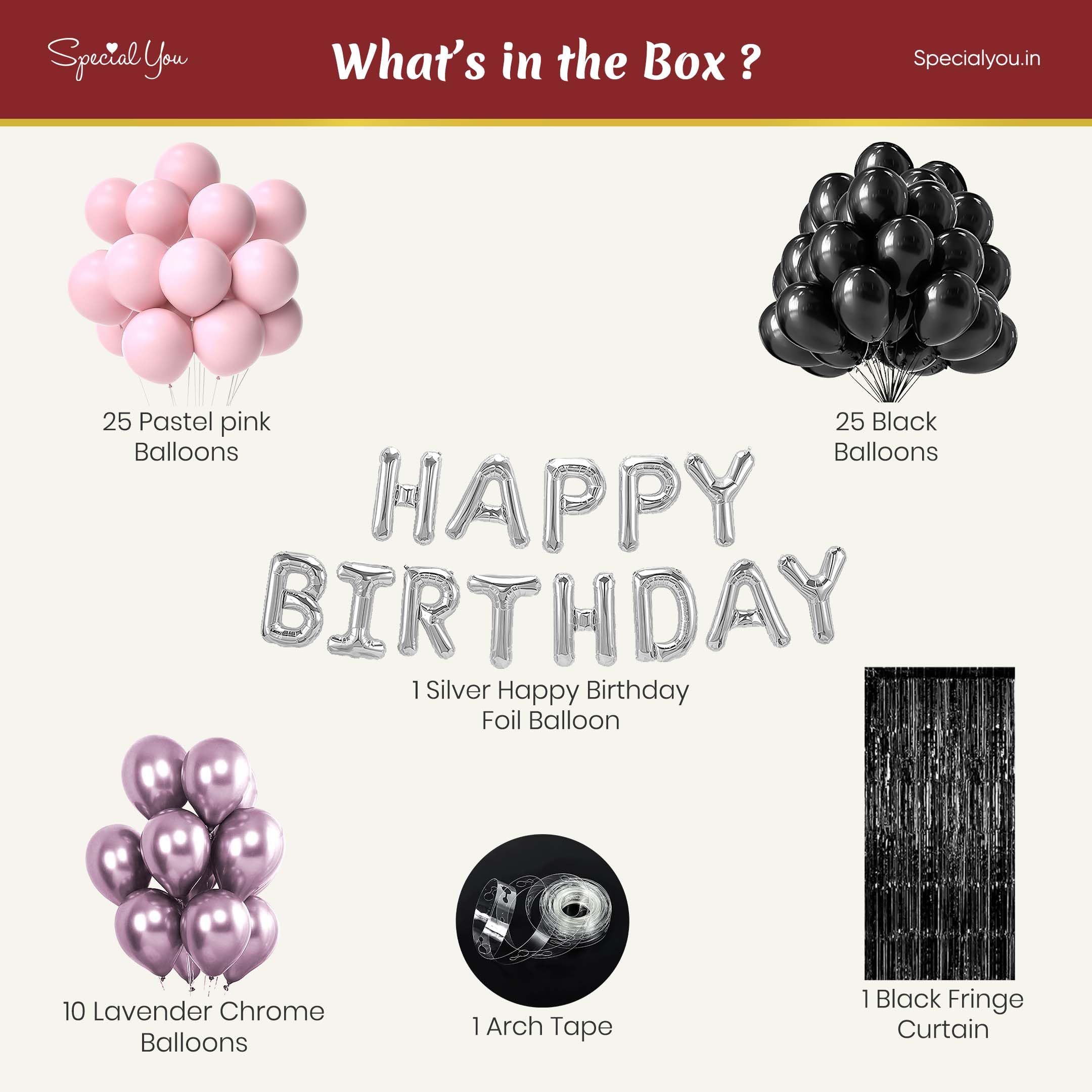 black & pink birthday decoration kit