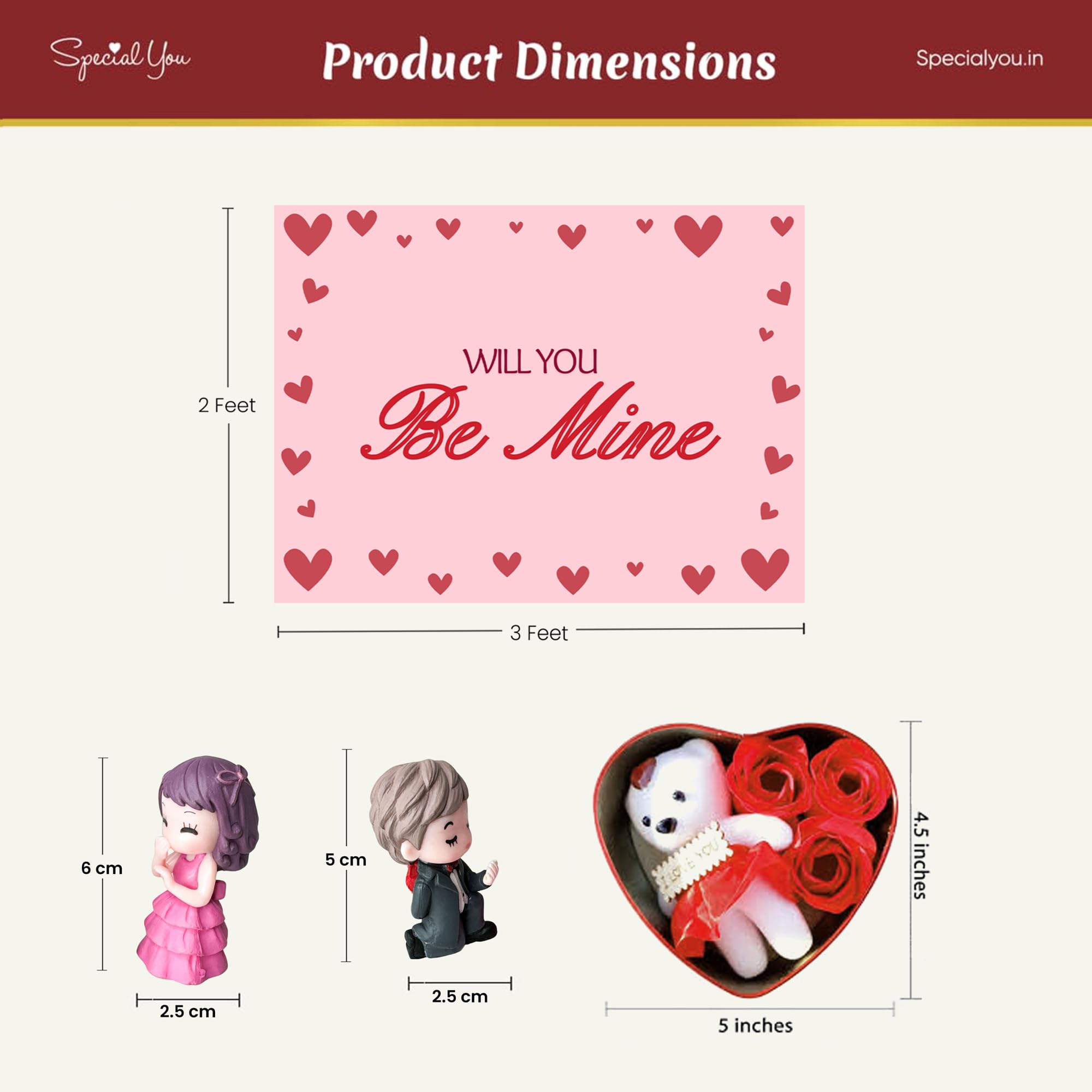 Romantic backdrop, Red heart shape box , Figurines 3 set combo