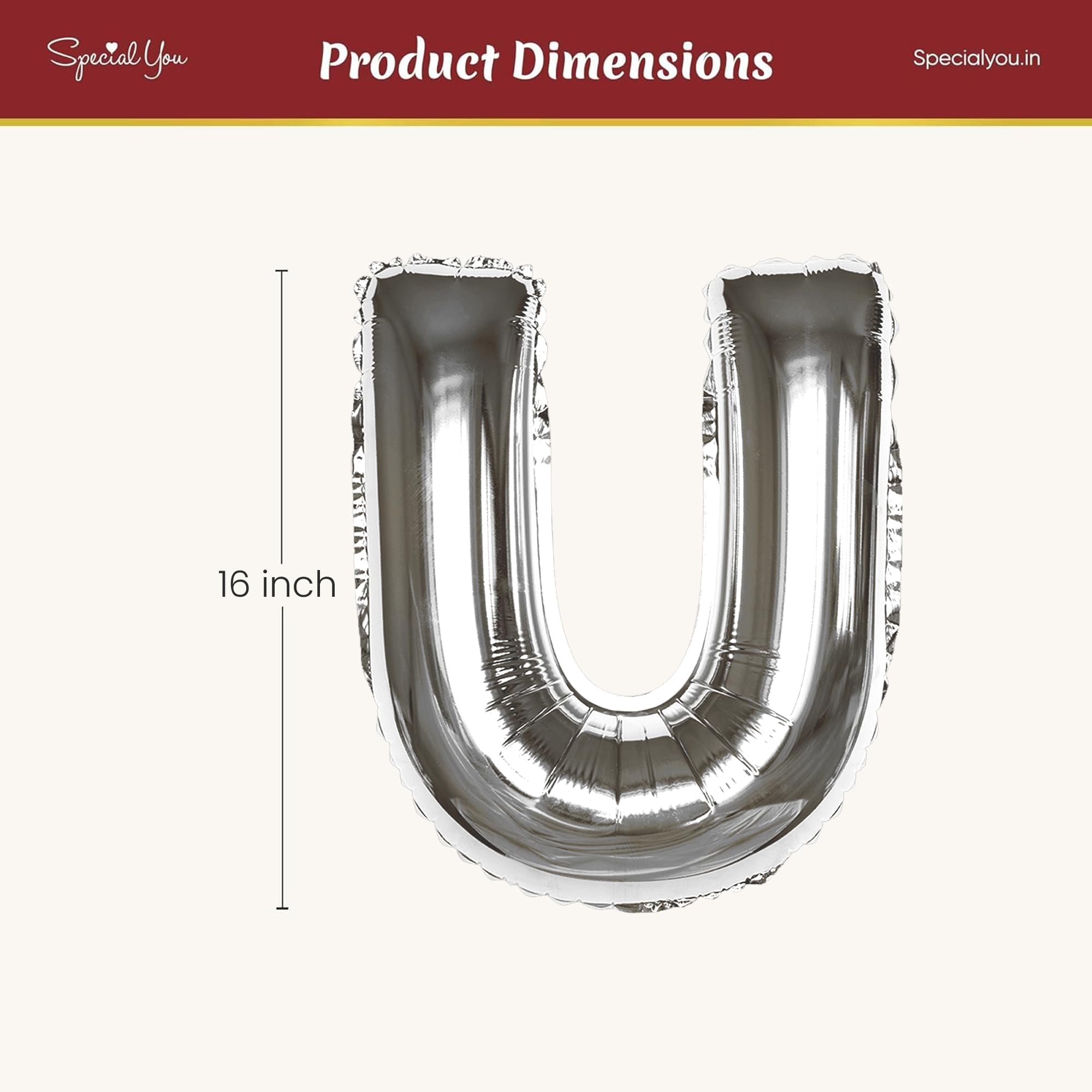 Silver U Letter Foil Balloon - Special You