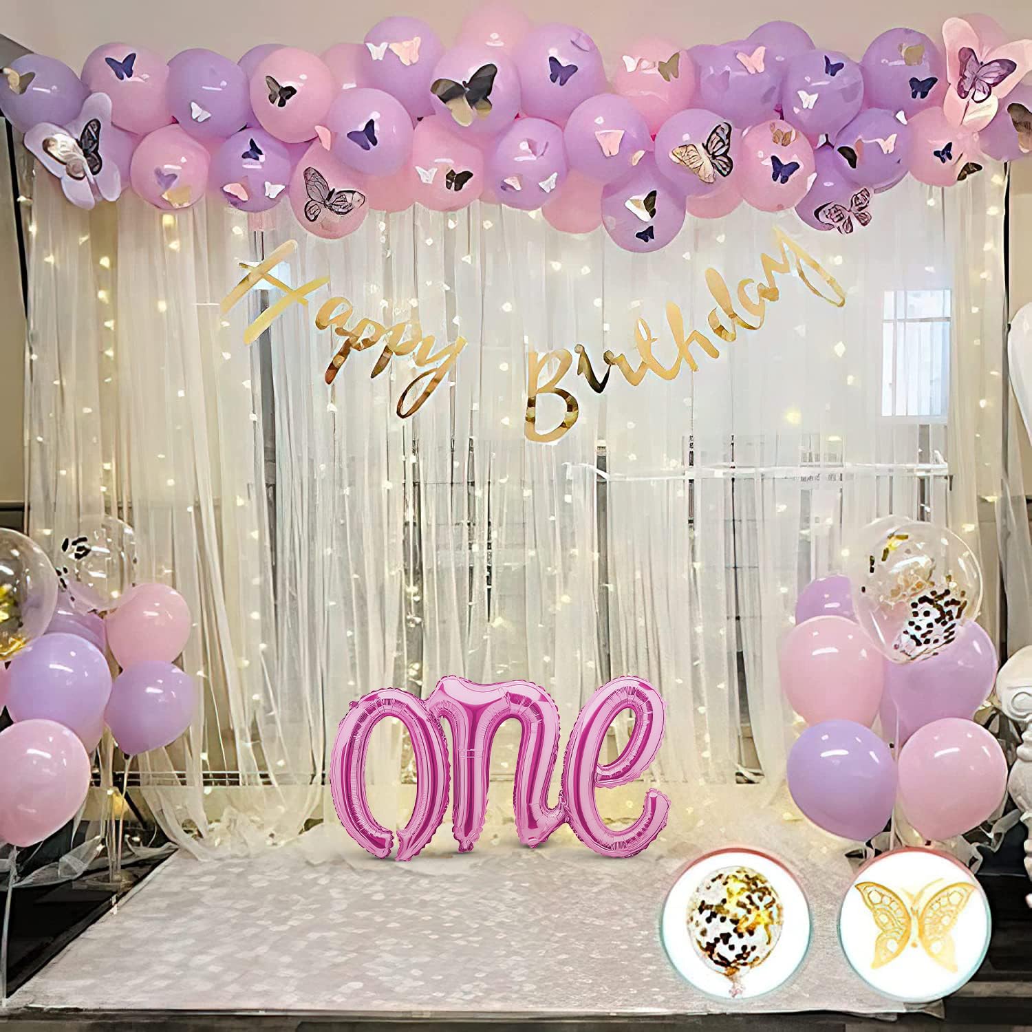 1st birthday decoration kit with pink purple
