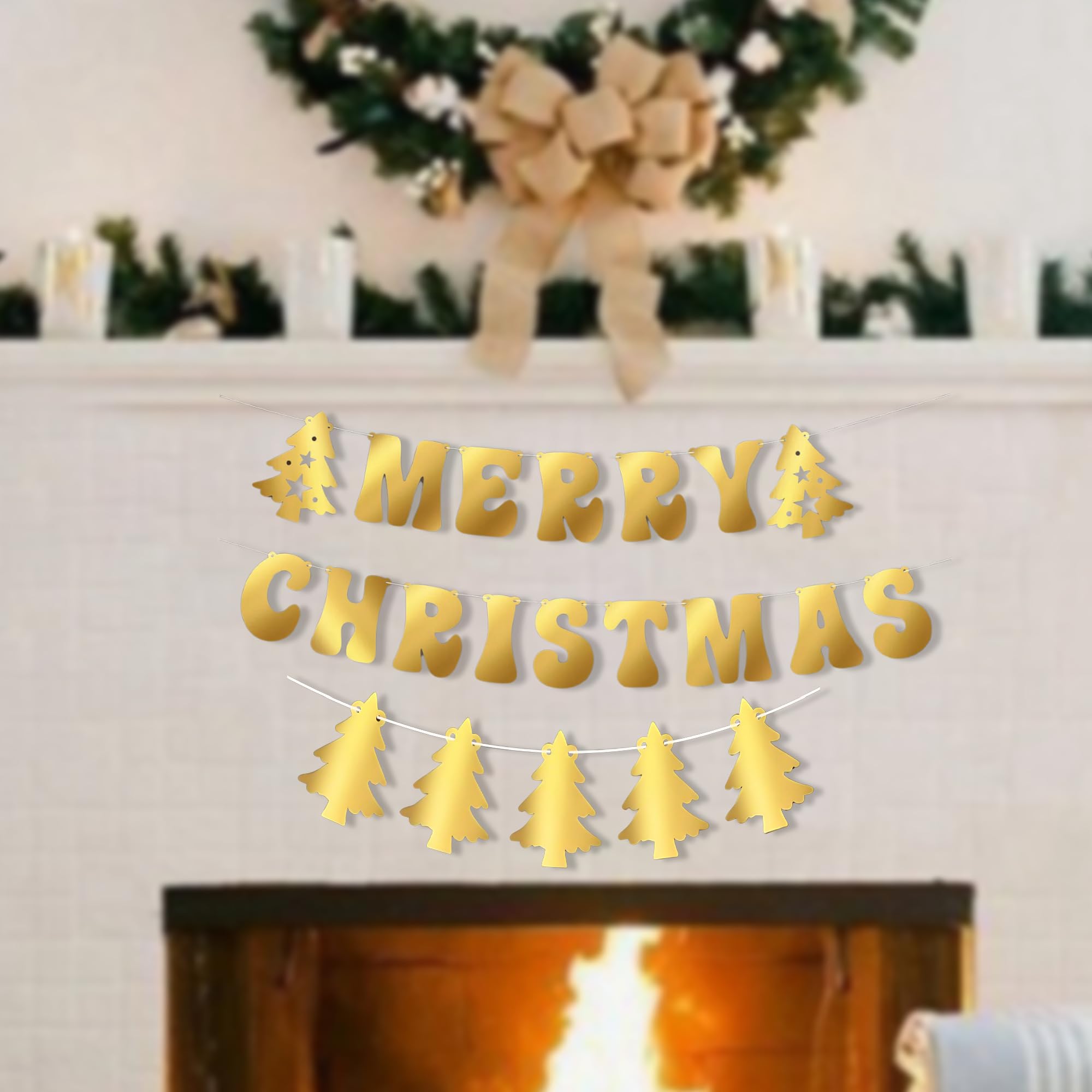 Tree Golden and Merry Christmas Paper Banner