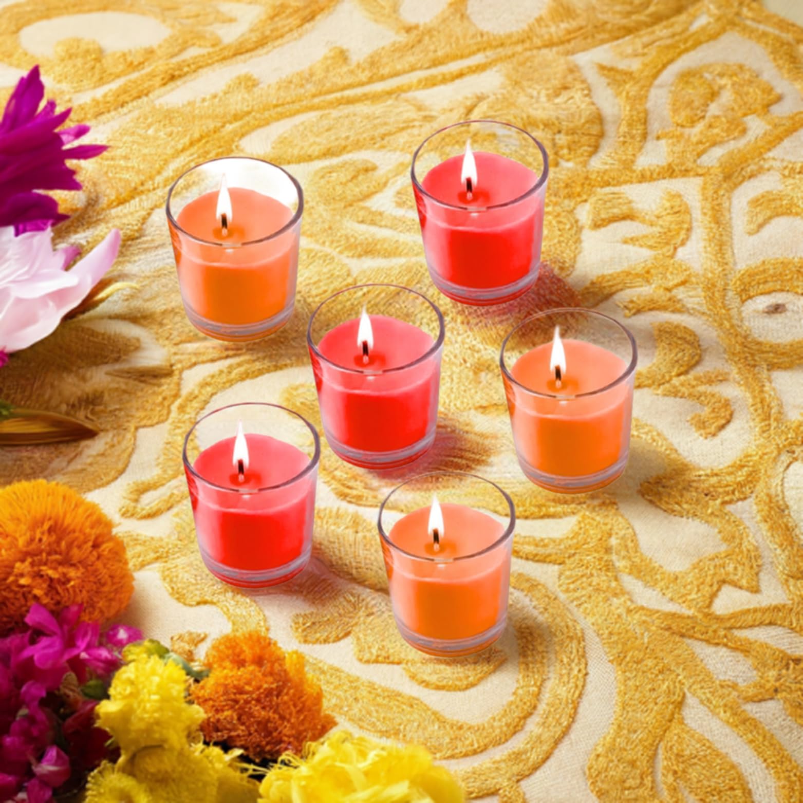 Glass Scented Candles for Home Decor, Home Fragrance Candles Set of 6 (Red & Orange)