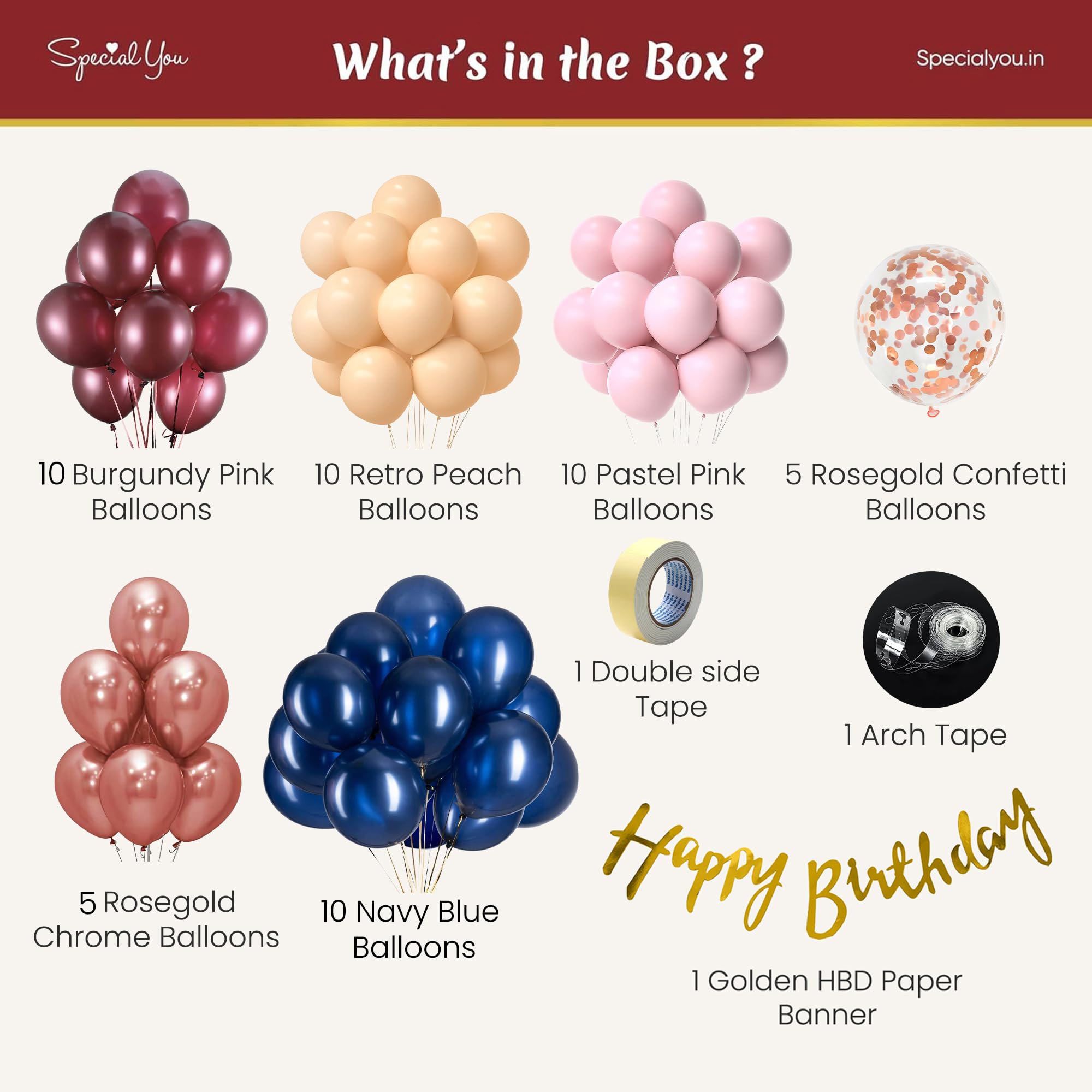 Birthday Kit Decoration with Burgundy and Metallic Ballloons