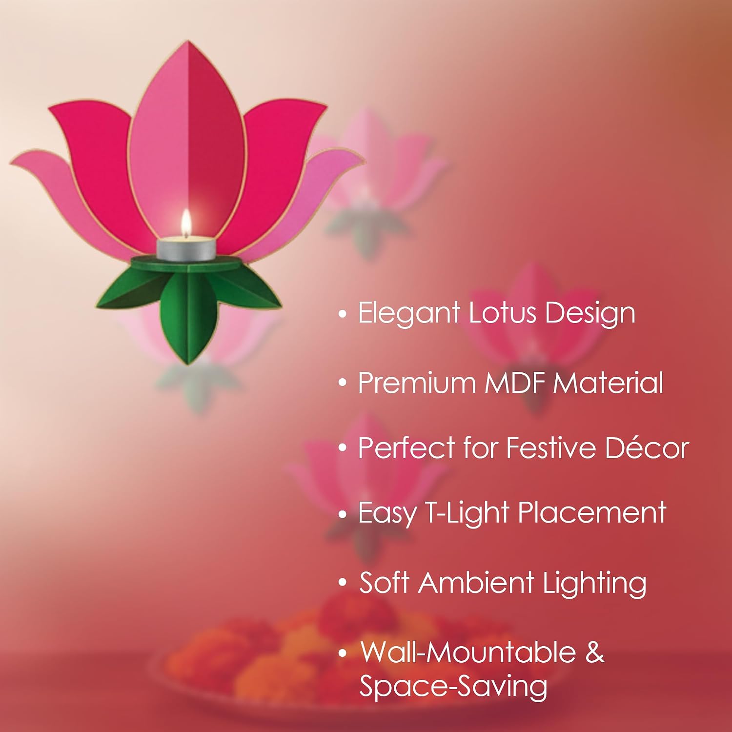 Lotus Glow Ganpati Décor Set – Wooden Candle Holder Collection (4 Pieces)