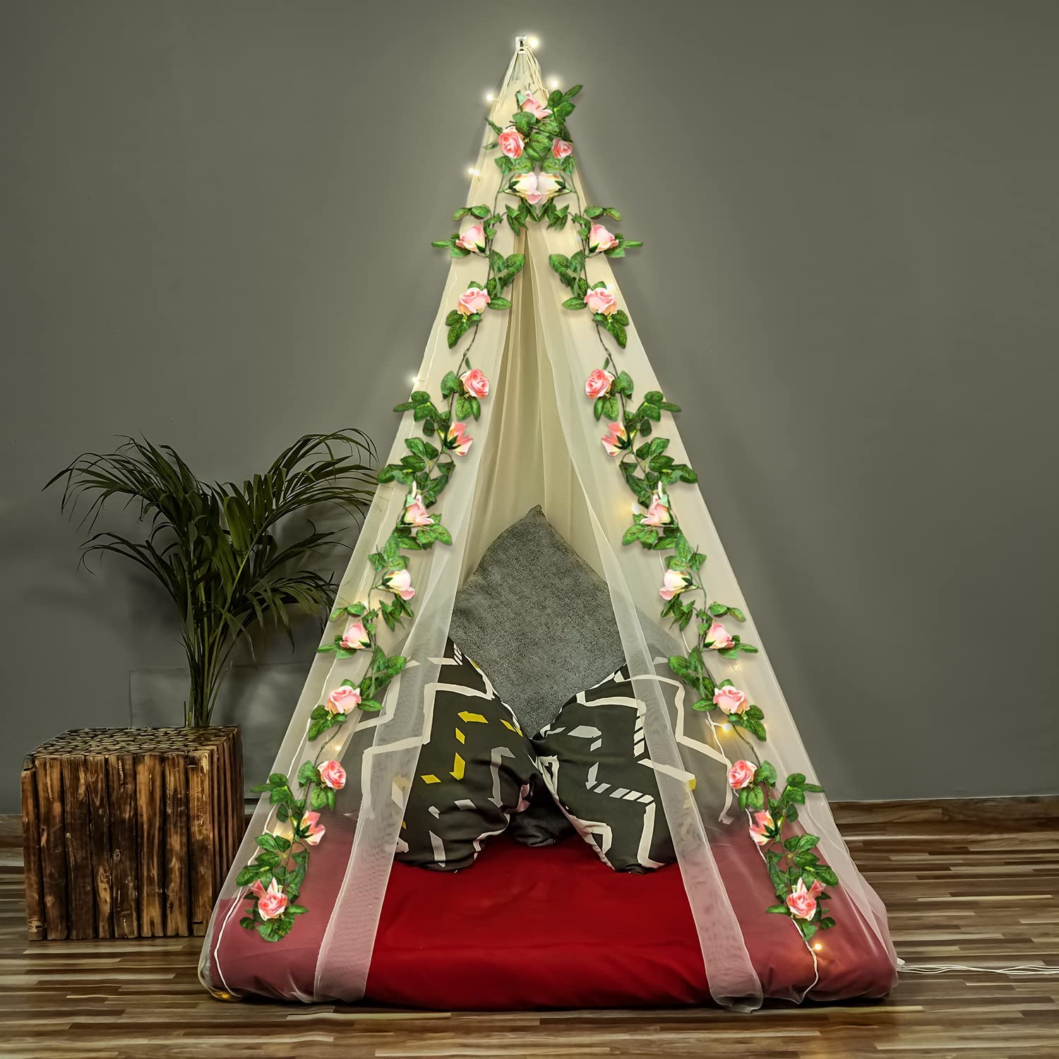 Canopy Tent for Decorations with Tulle Net Curtains & Artificial Vines