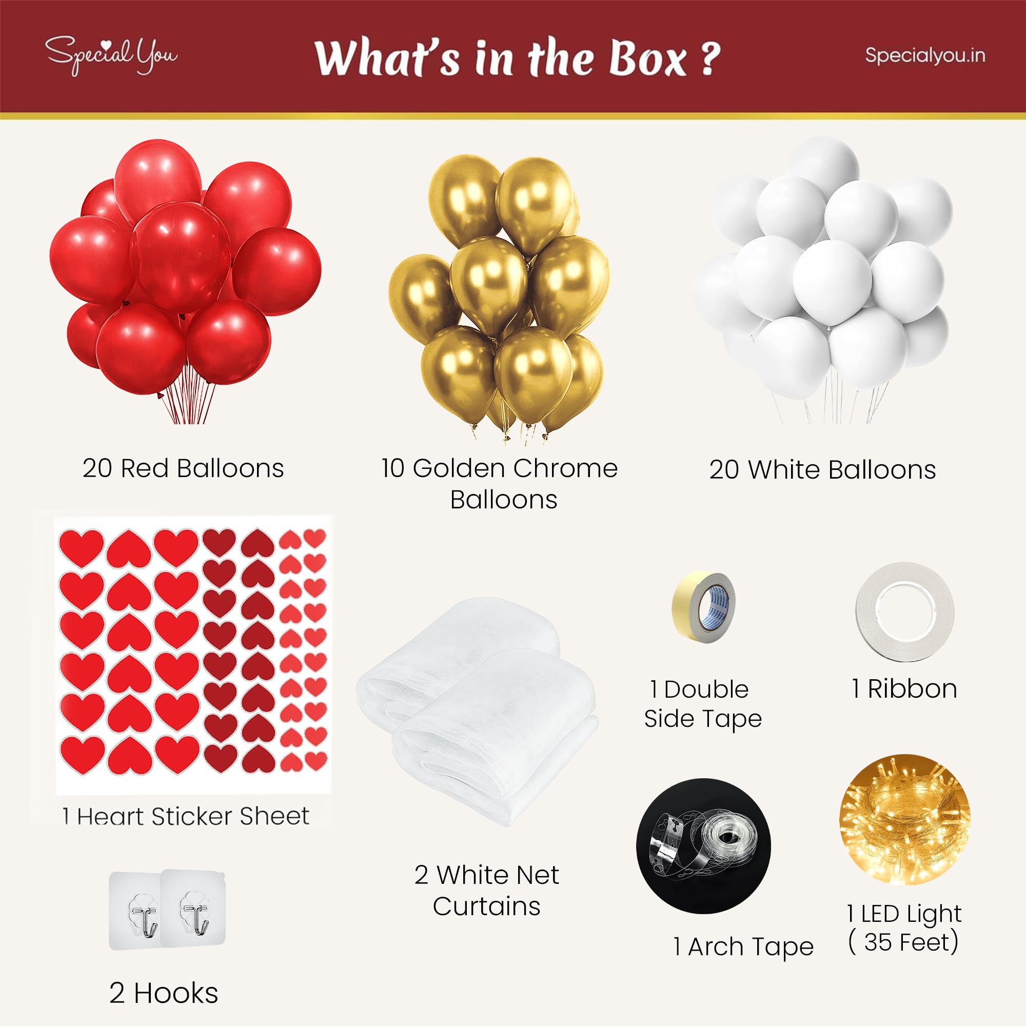 Golden, Red & White Theme Balloon for Happy Anniversary