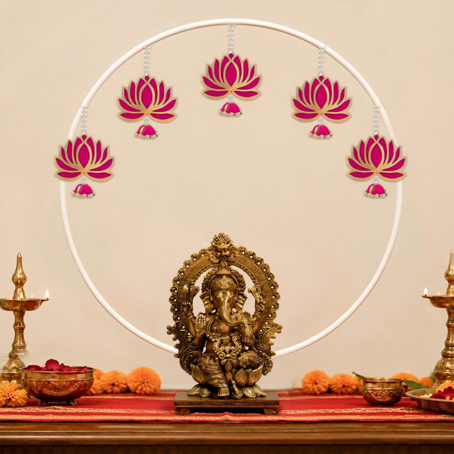 White Round Ganpati Backdrop Stand – Elegant Pooja & Home Décor
